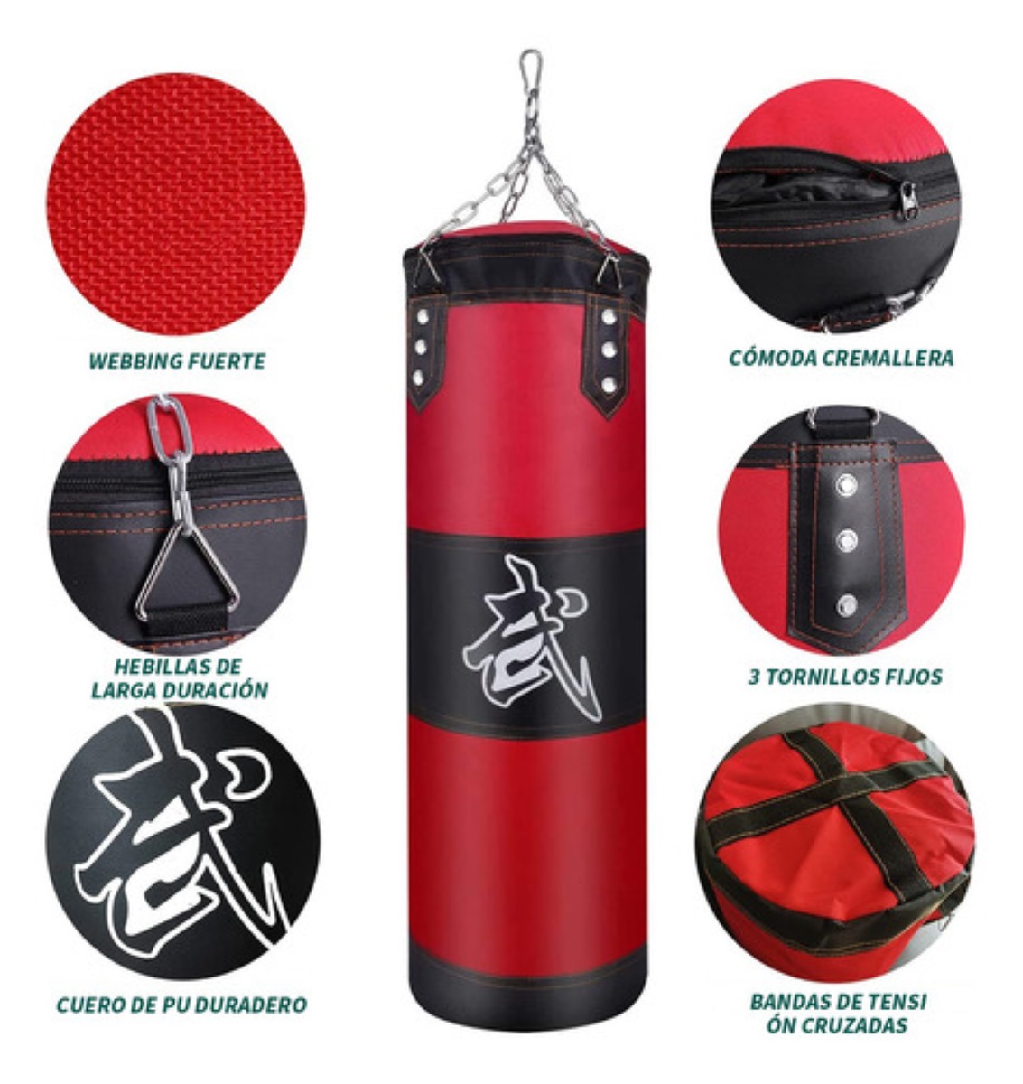 Saco De Boxeo Profesional De Boxeo Alta Capacidad De 120cm Rojo