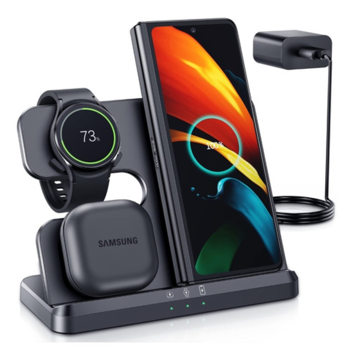 Cargador Inalámbrico Para Samsung Z Fold 4/3 Watch 4 Buds Negro