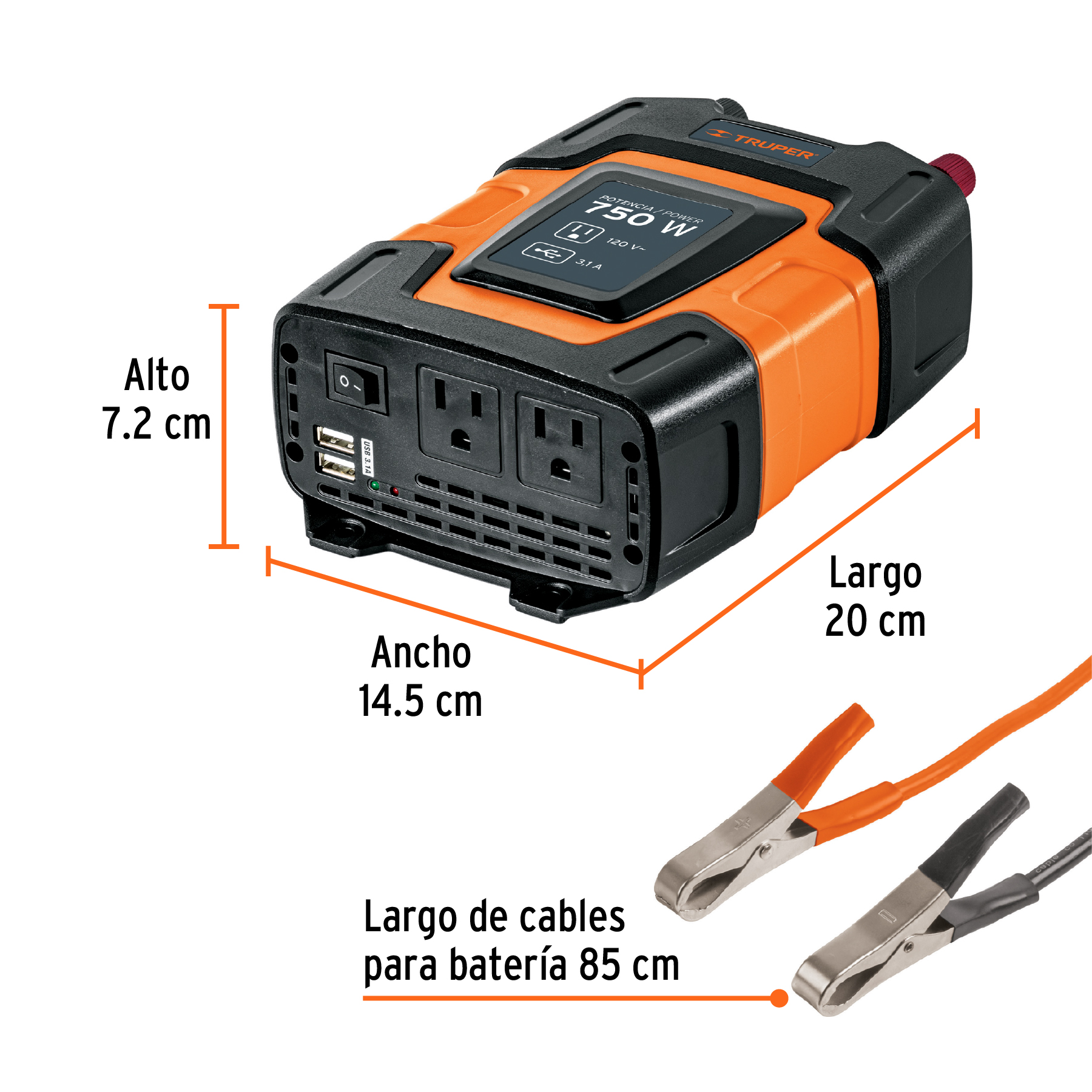 INVERSOR DE CORRIENTE DE 750 W, TRUPER 10490