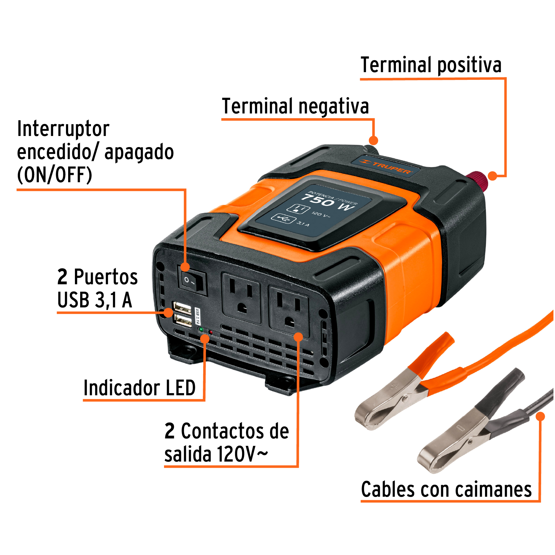 INVERSOR DE CORRIENTE DE 750 W, TRUPER 10490