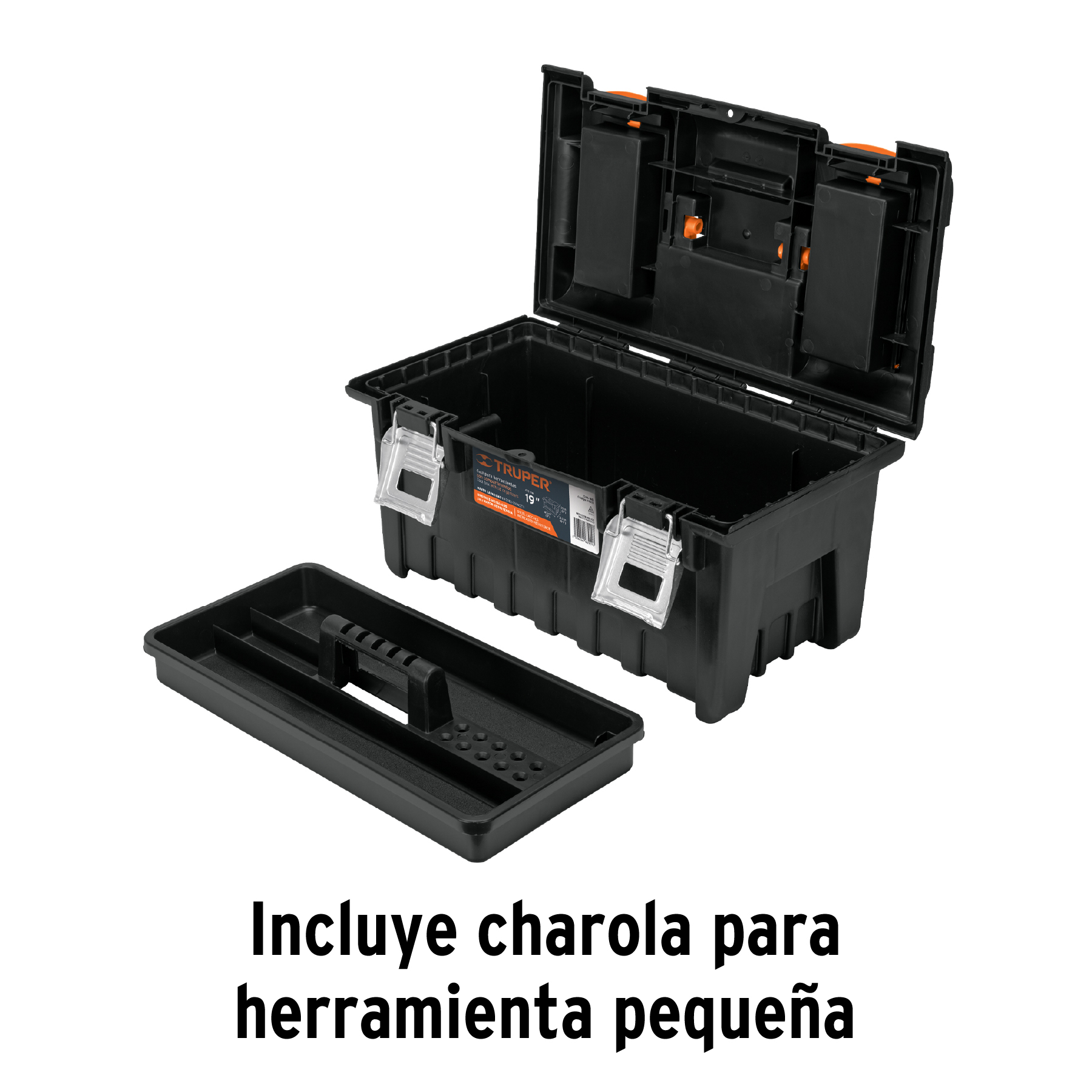 Caja p/herramienta 17 con compartimentos, broches metálicos