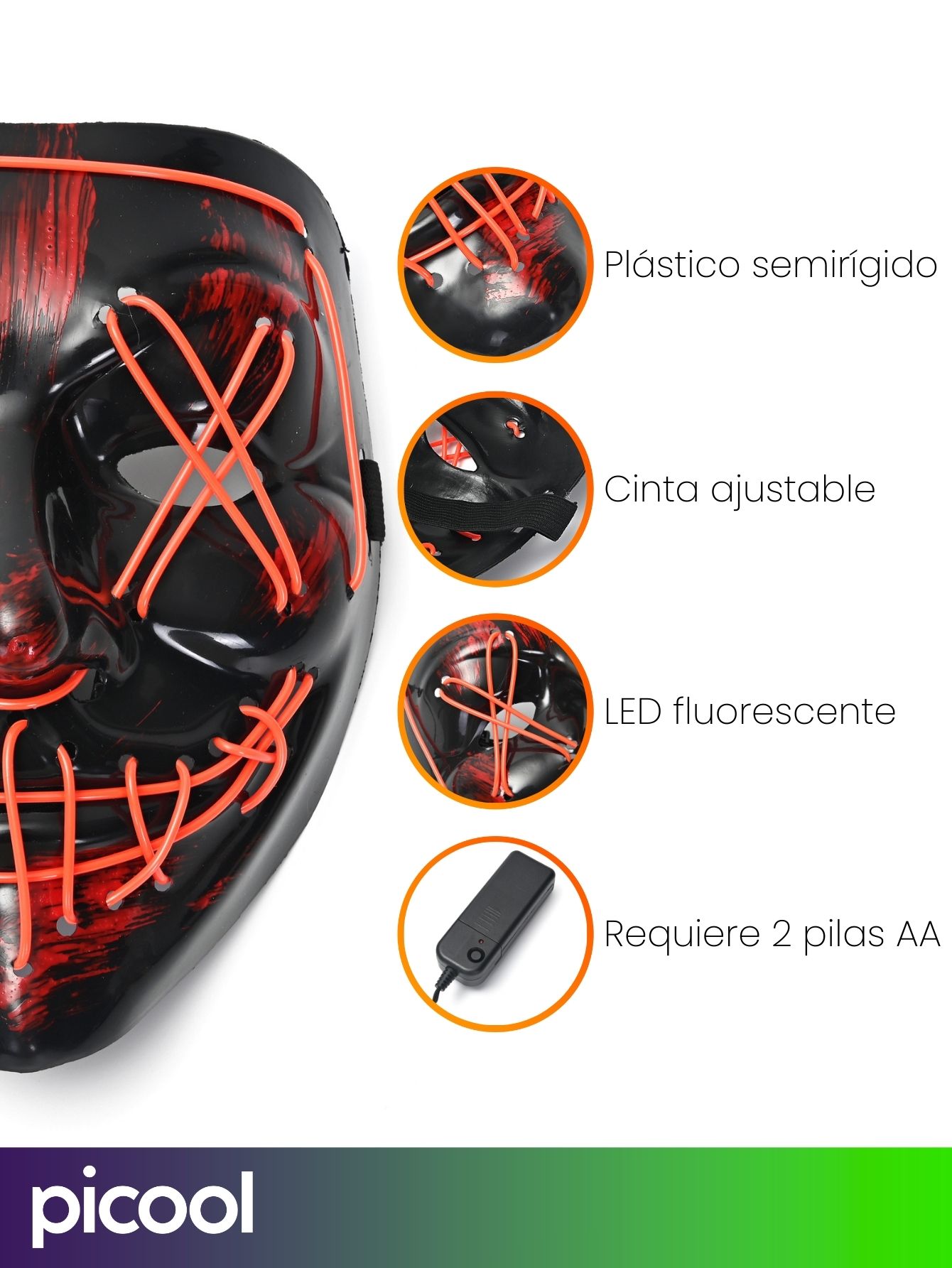 Mascara Luz Led La Purga Halloween The Purge Colores