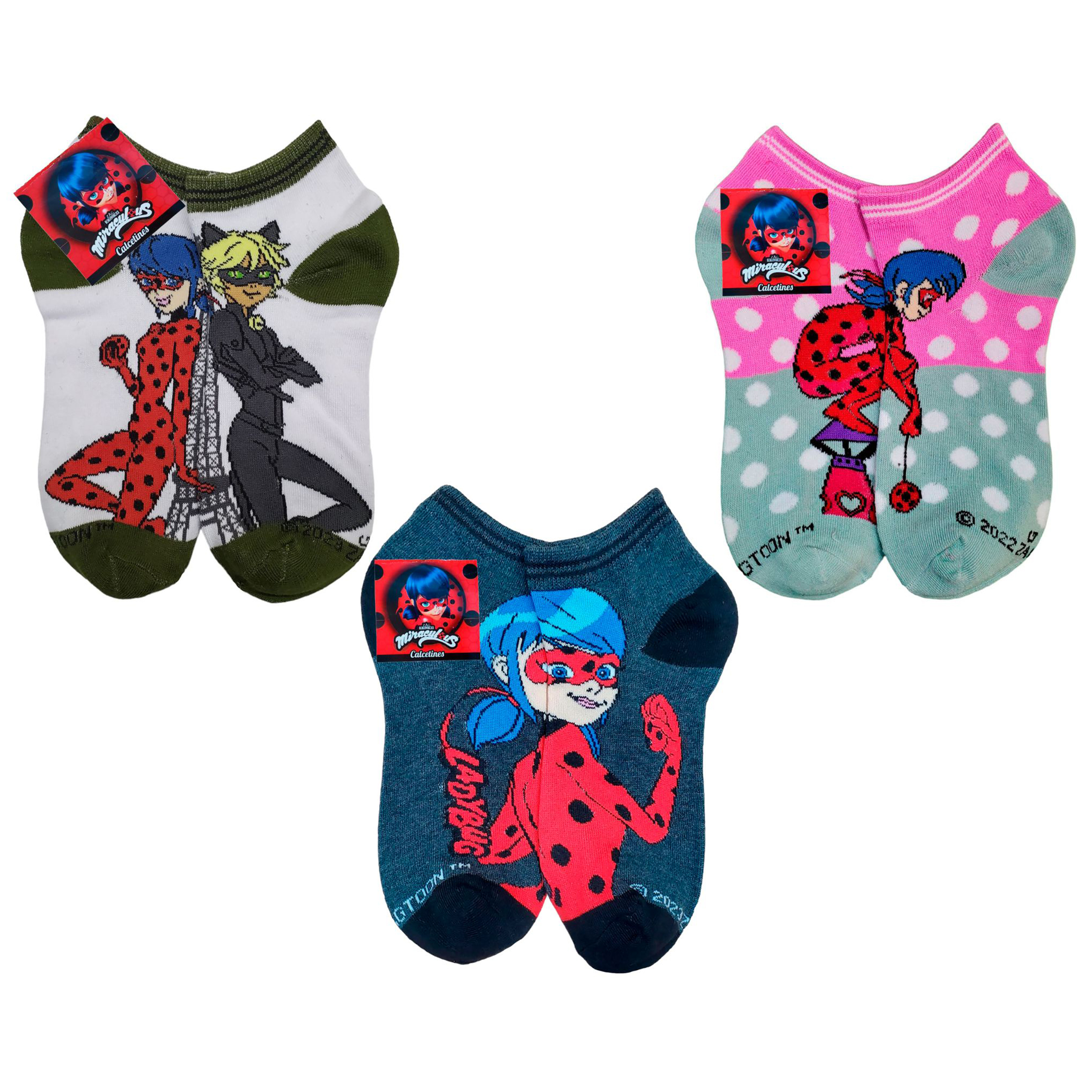Miraculous Tales of Ladybug & Cat Noir - Calcetines cortos para niñas (5  unidades), Multi