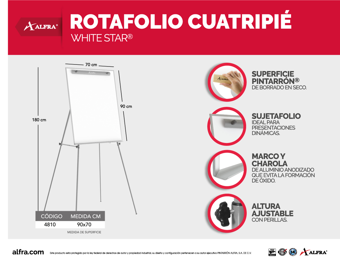 Rotafolio Pizarra Cuatripié White Star Alfra 90x70 cm