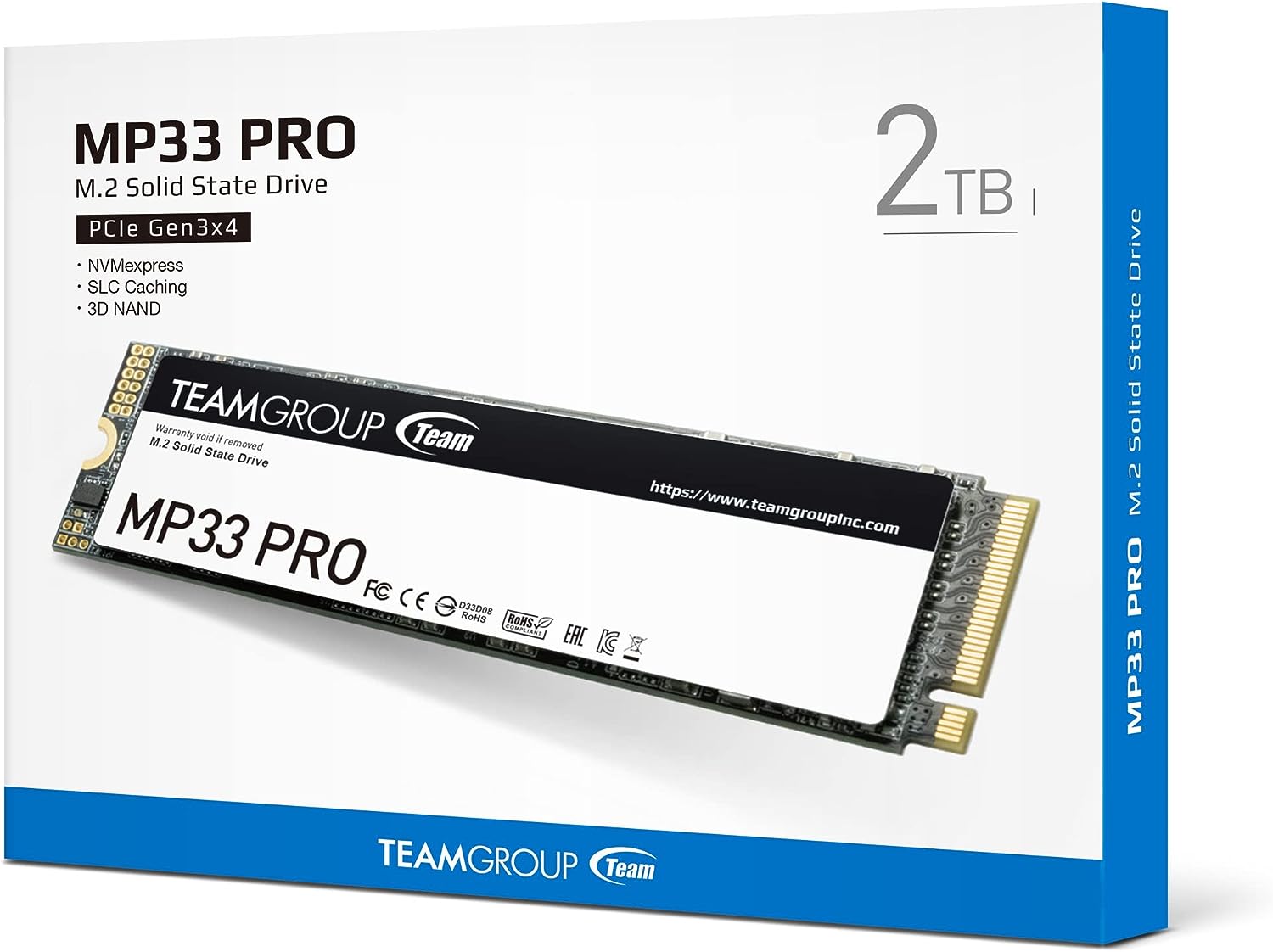 TEAMGROUP MP33 PRO 2TB M.2 PCIe 2280 NVMe 1.3 SSD interno, hasta 2100 MB/s Gen3x4 unidad de estado sólido