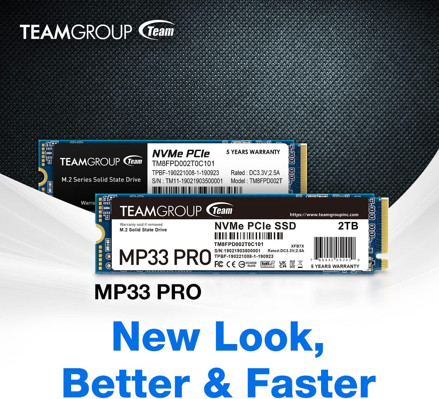 TEAMGROUP MP33 PRO 2TB M.2 PCIe 2280 NVMe 1.3 SSD interno, hasta 2100 MB/s Gen3x4 unidad de estado sólido