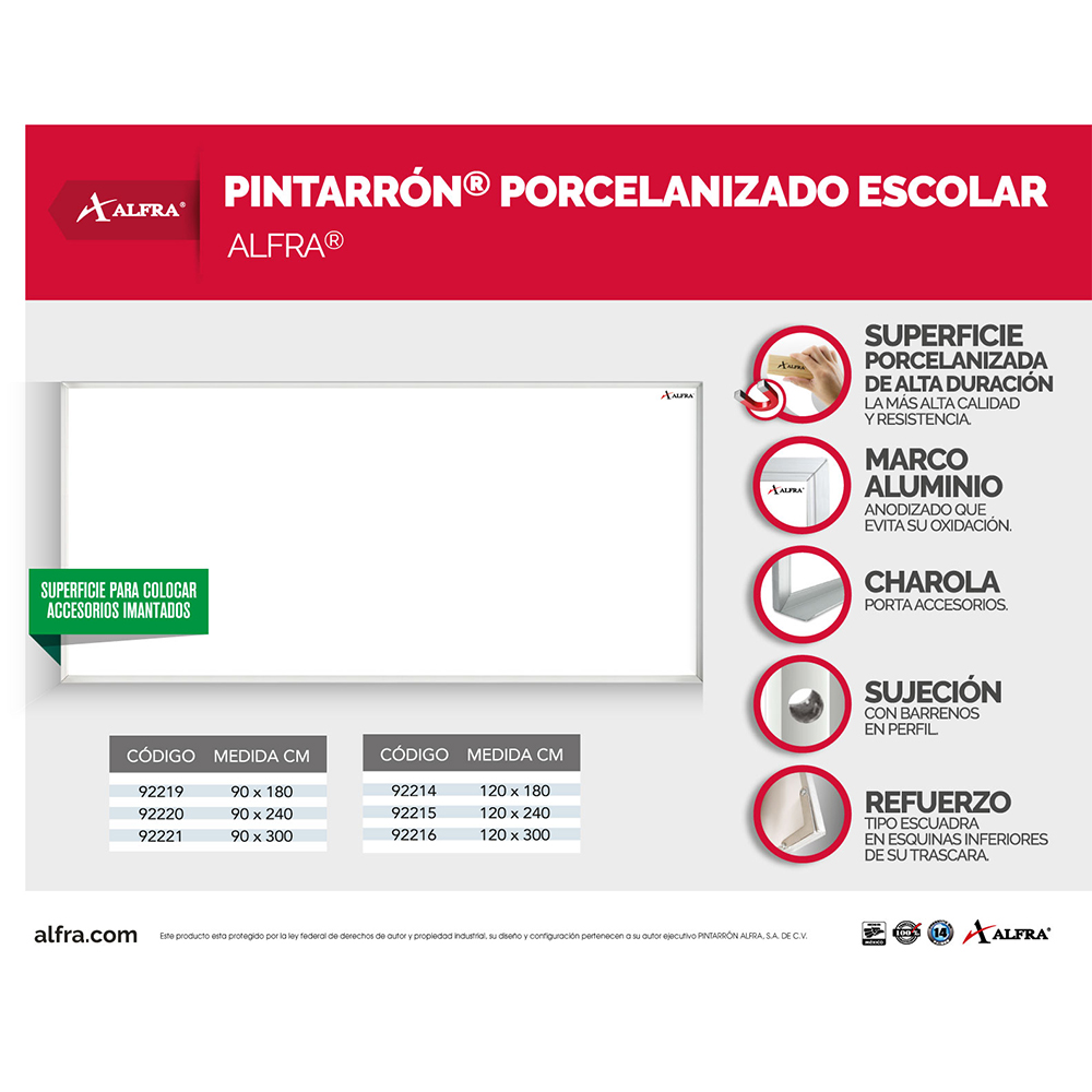 Pizarra Pintarrón Porcelanizado Magnético Alfra 120x180 cm
