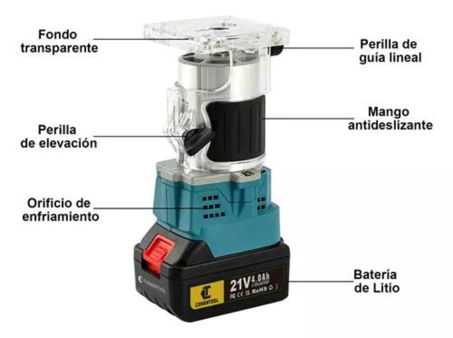 ROUTER INALÁMBRICO PARA MADERA 800W DOBLE BATERIA