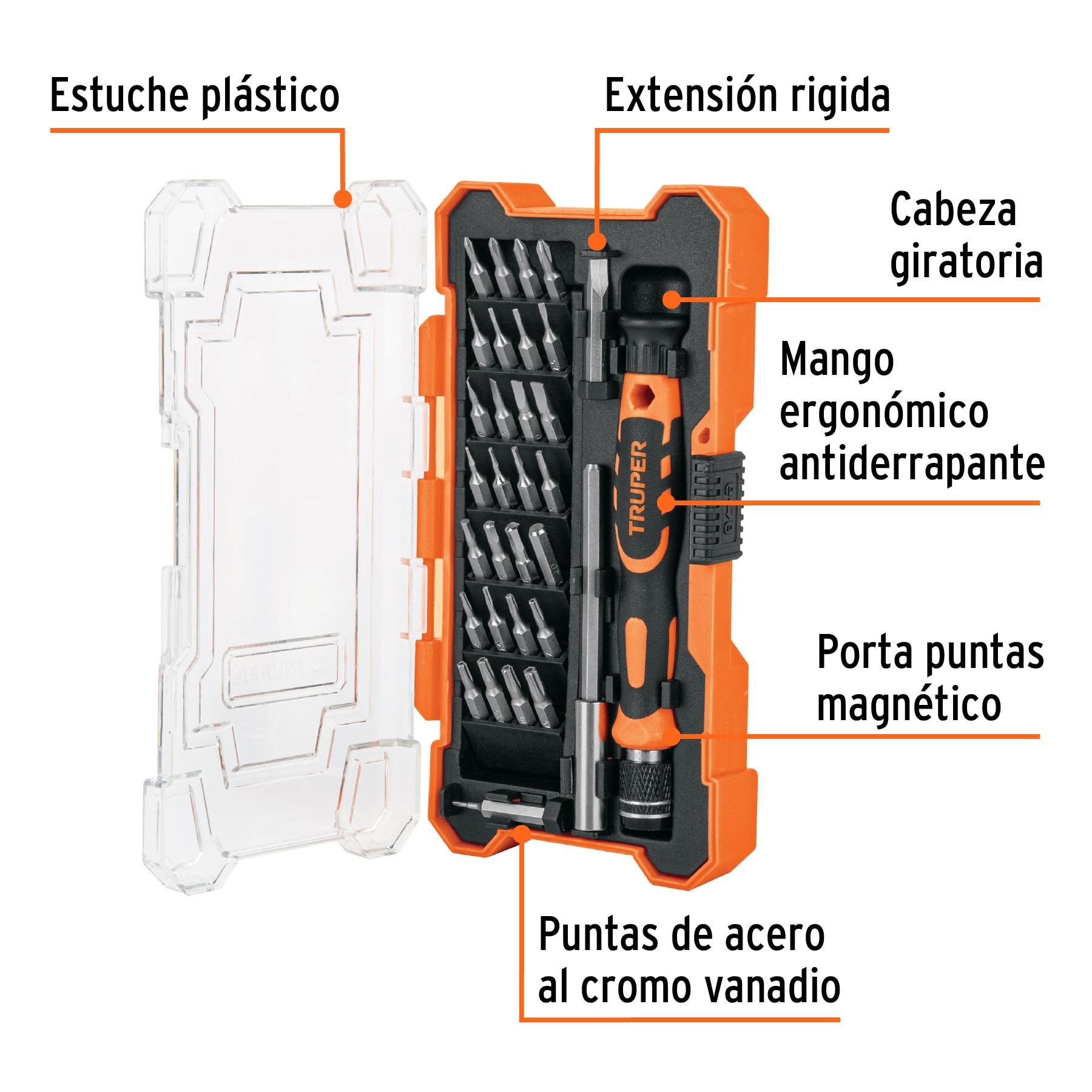 DESARMADOR DE PRECISIÓN CON 30 PUNTAS Y EXTENSIÓN TRUPER