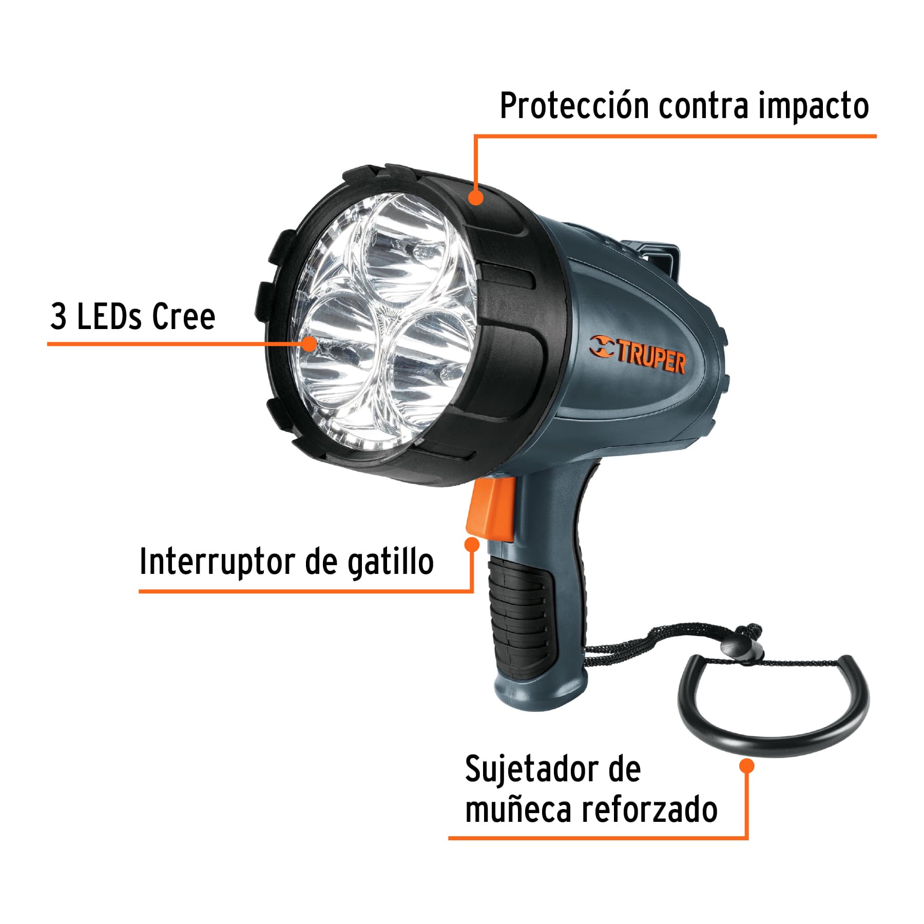LÁMPARA RECARGABLE DE LED 1500 LM ALTA POTENCIA, TRUPER 