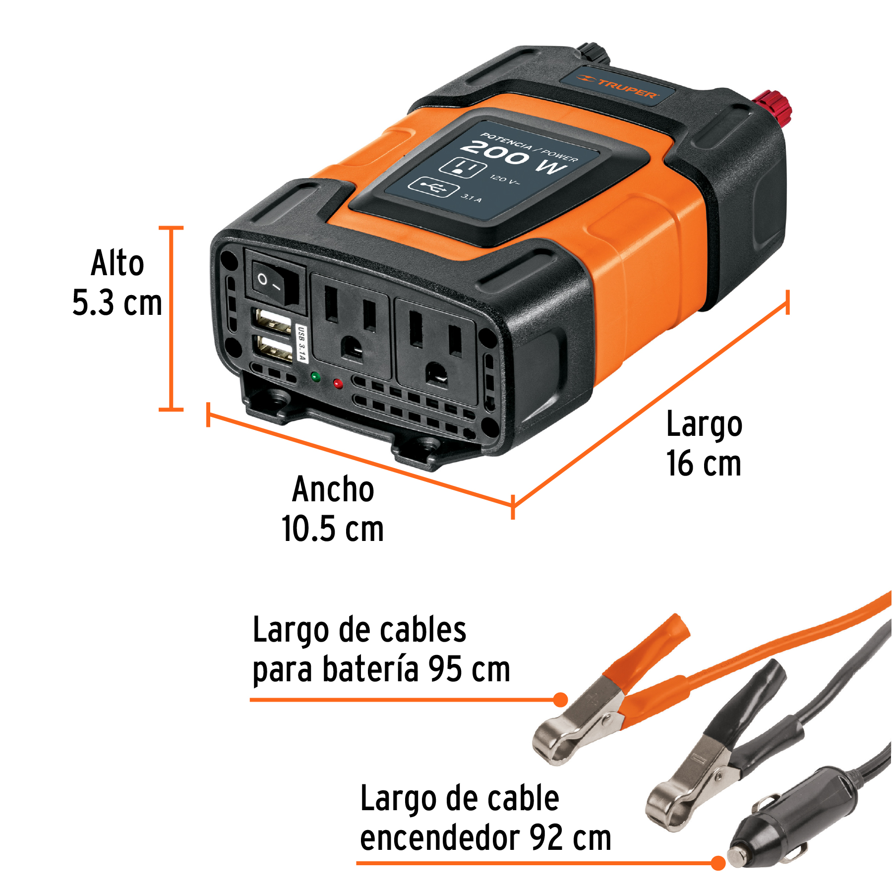 INVERSOR DE CORRIENTE 200 W, TRUPER