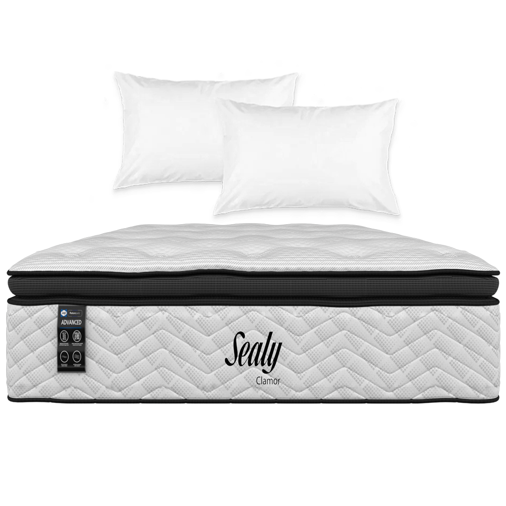 Colchón King Size Clamor Sealy Con Mega Colchoneta Memory Foam Descanso Premium + 2 ALMOHADAS KING SIZE 