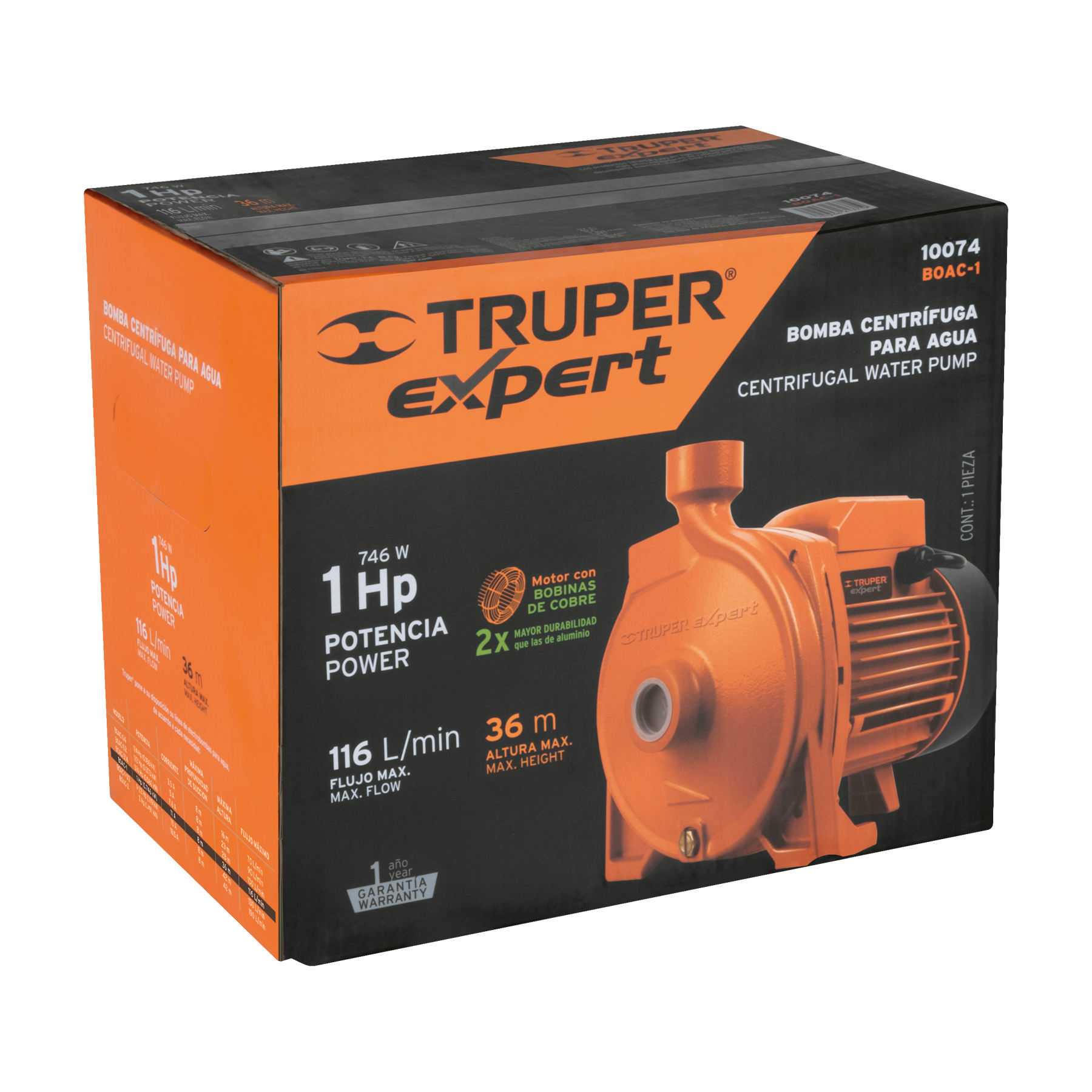 BOMBA CENTRÍFUGA PARA AGUA MODELO EUROPEO, 1 HP, TRUPER EXPERT