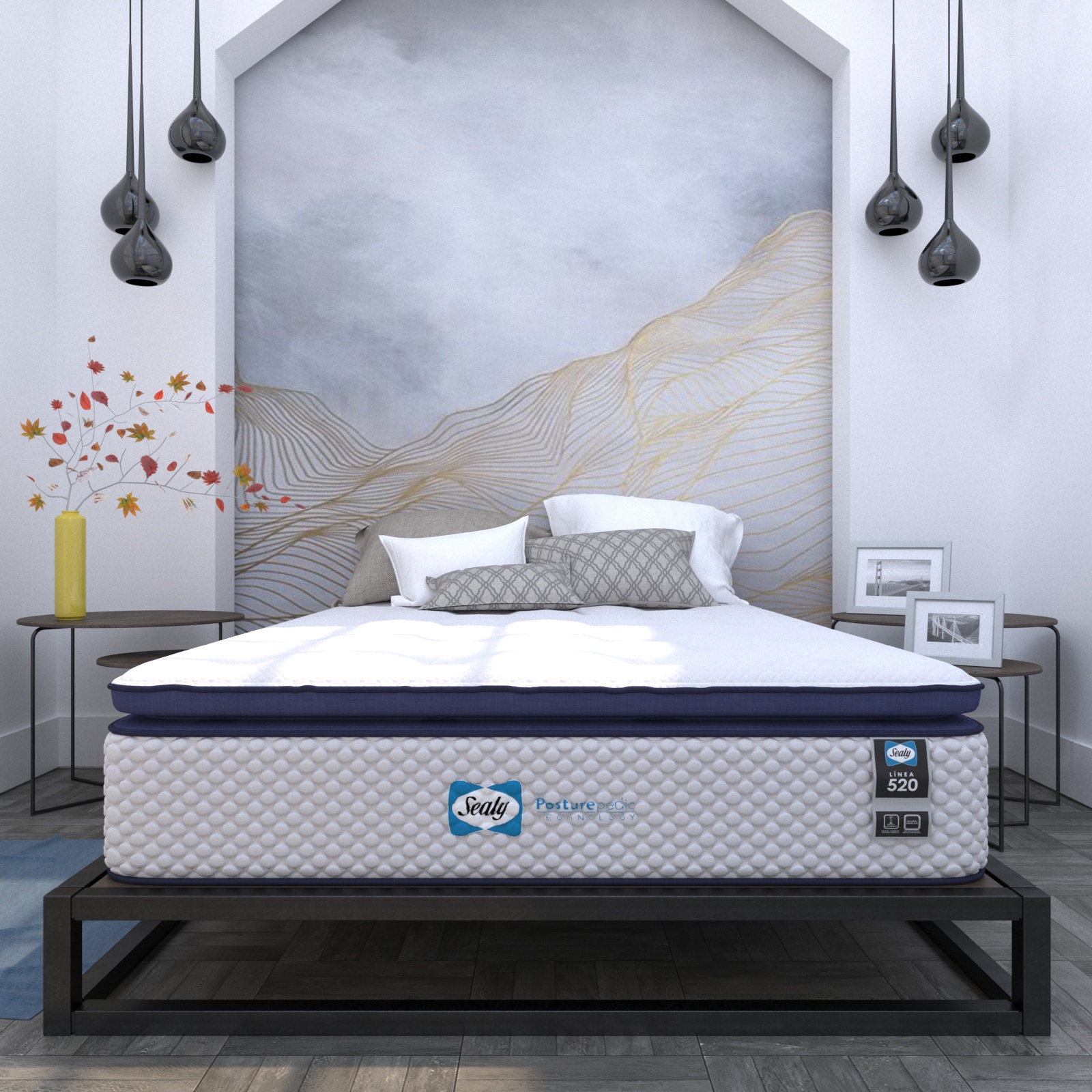 Colchón King Size Clamor Sealy Con Mega Colchoneta Memory Foam Descanso Premium + 2 ALMOHADAS KING SIZE 