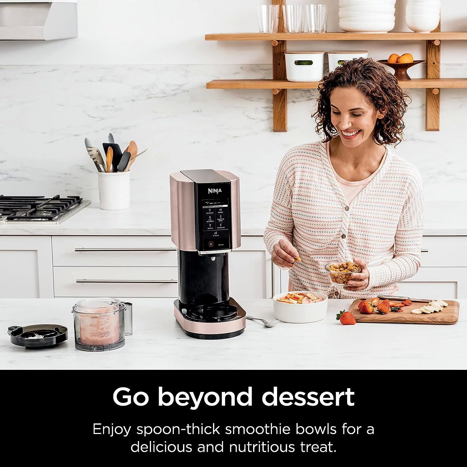 Ninja Creami máquina para hacer helado, gelato, malteada, sorbetes y batidos, 7 programas de un solo toque Rosa NC301PK Renewed