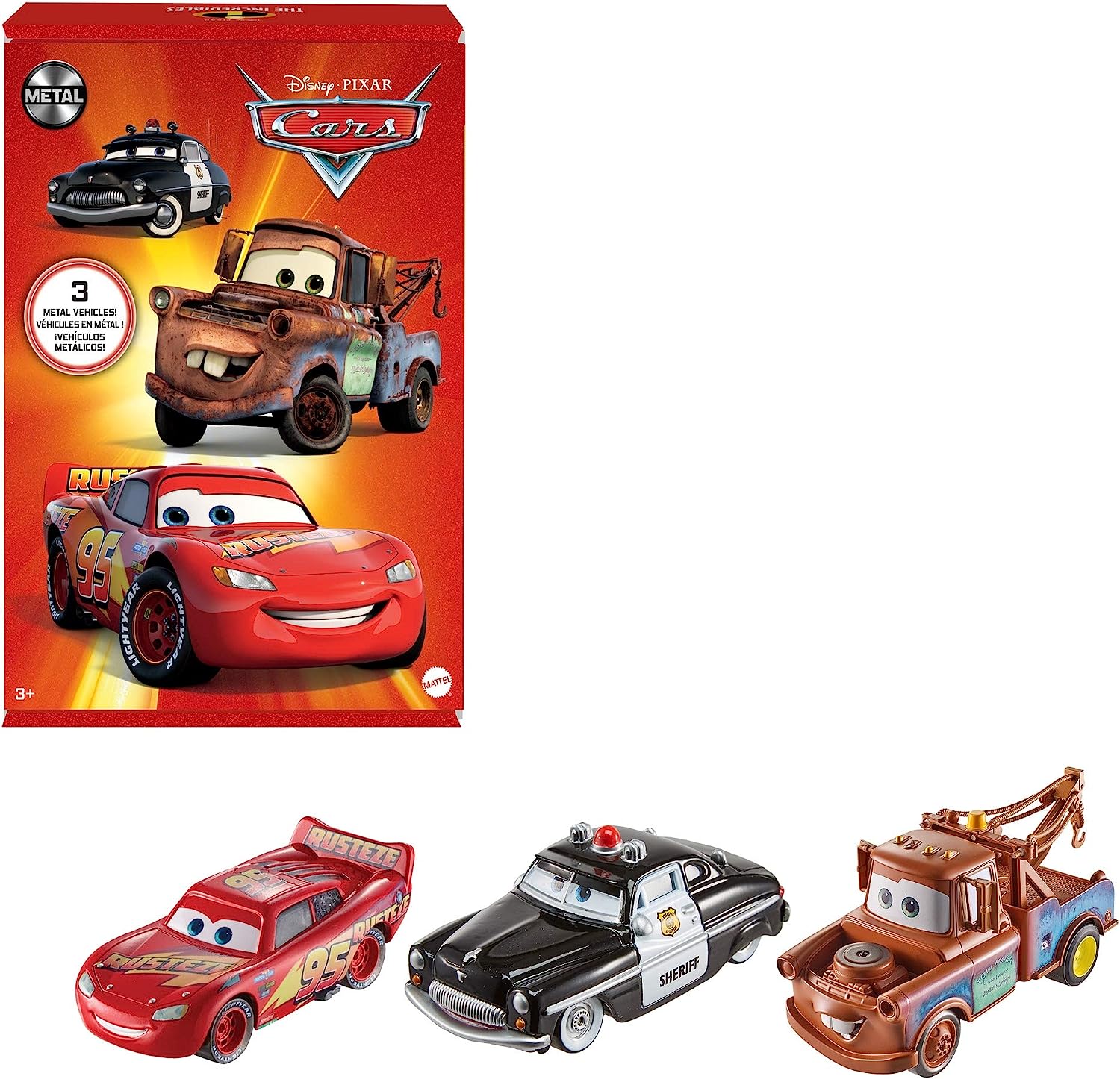 Cars Disney Pixar Paquete de 3 metal Rayo Mcqueen Mate y Doc