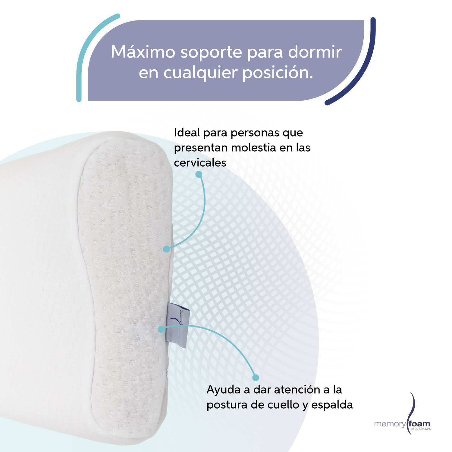 MEMORY FOAM Almohada Súper Suave de Memory Foam Ergonómica Individual Color Blanco 48 x 30 11 cm