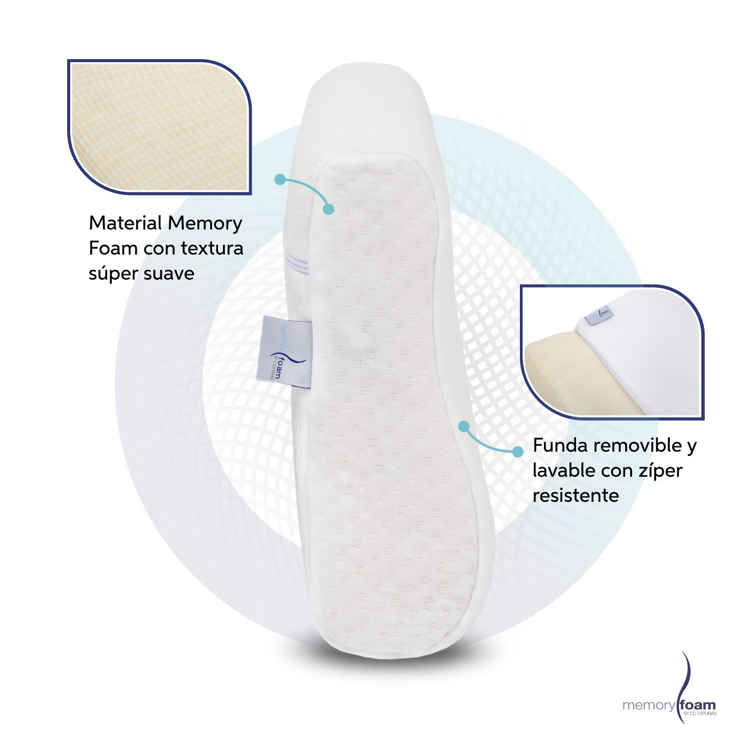 MEMORY FOAM Almohada Súper Suave de Memory Foam Ergonómica Individual Color Blanco 48 x 30 11 cm