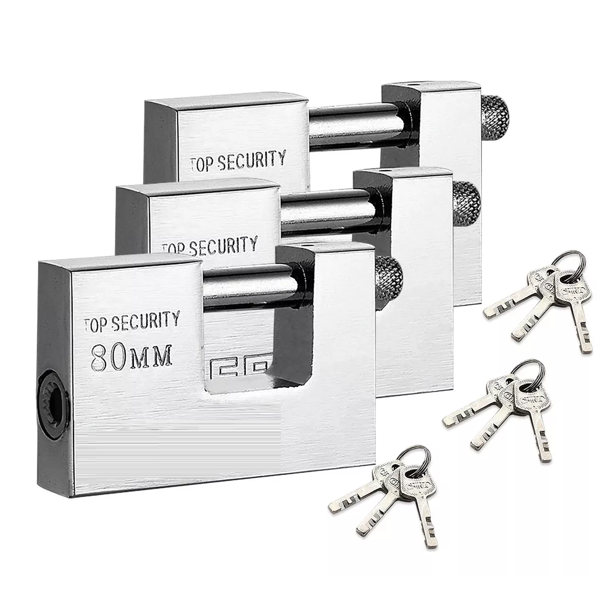 Set 3pzs Candado Cortina Extra Seguridad Métálico 80mm