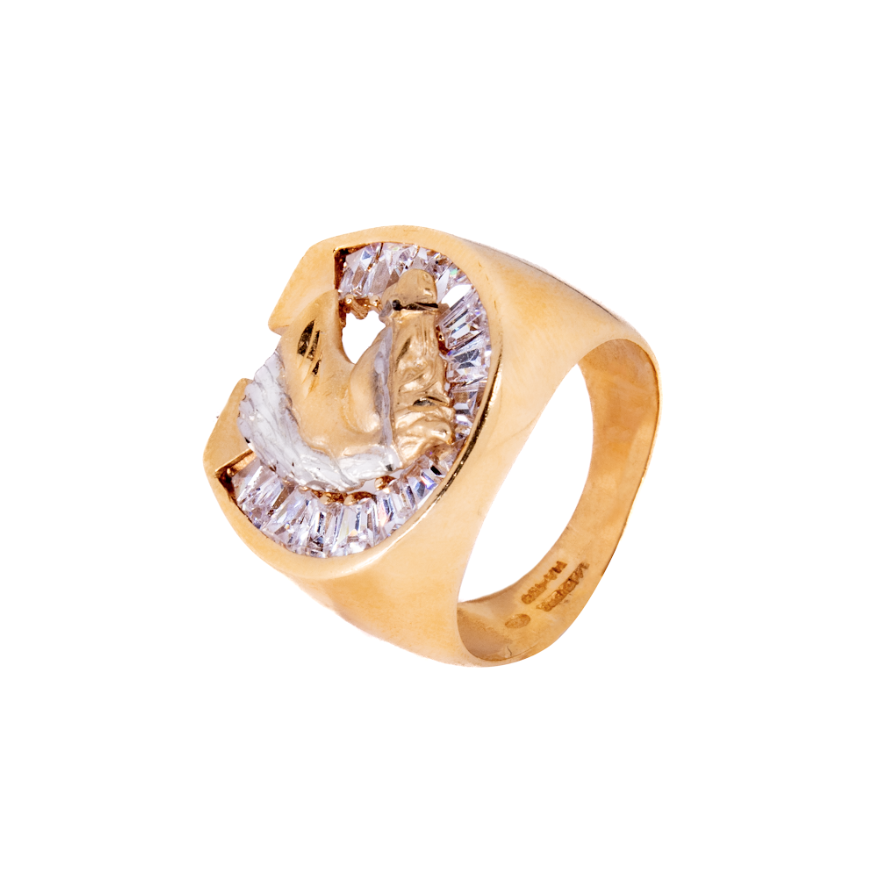 Anillo Herradura y Caballo con Circonias Oro 14 Kilates.