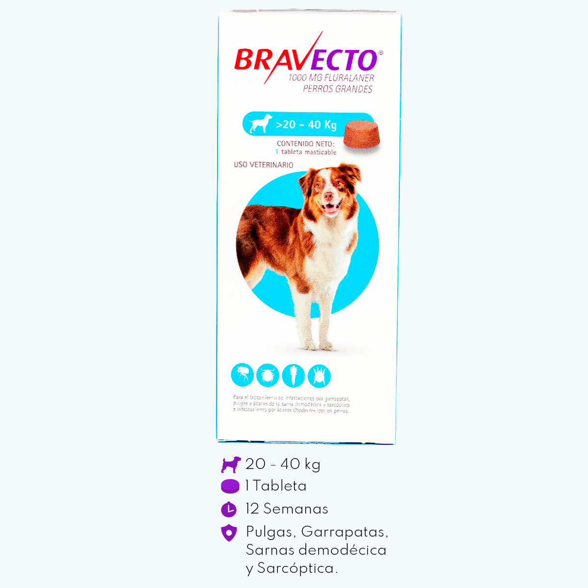 Bravecto Tableta 1000 mg para Perros de 20 a 40 Kg