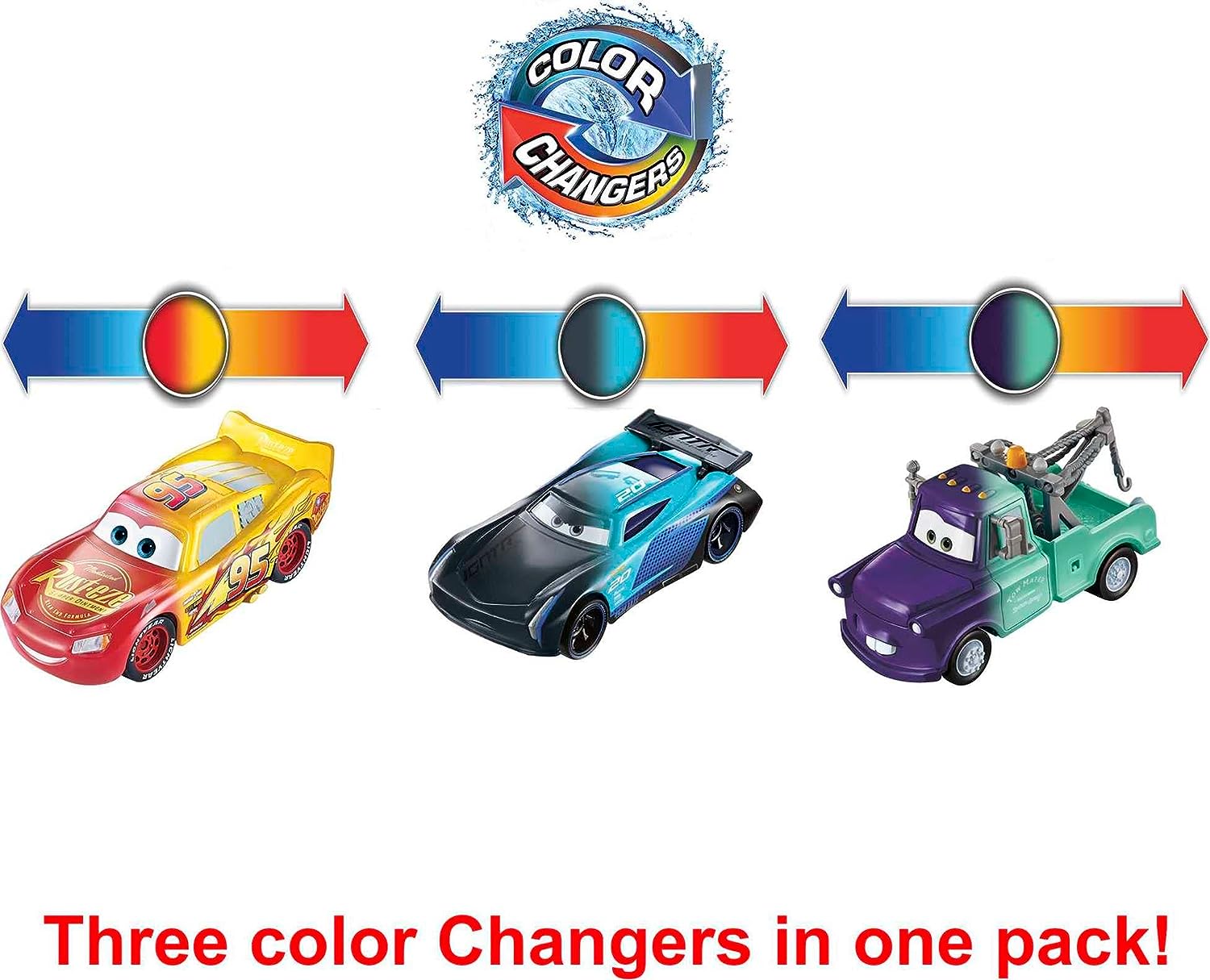 Cars Paquete De 3 COLOR CHANGER Rayo Mcqueen Mate Y JACKSON STORM
