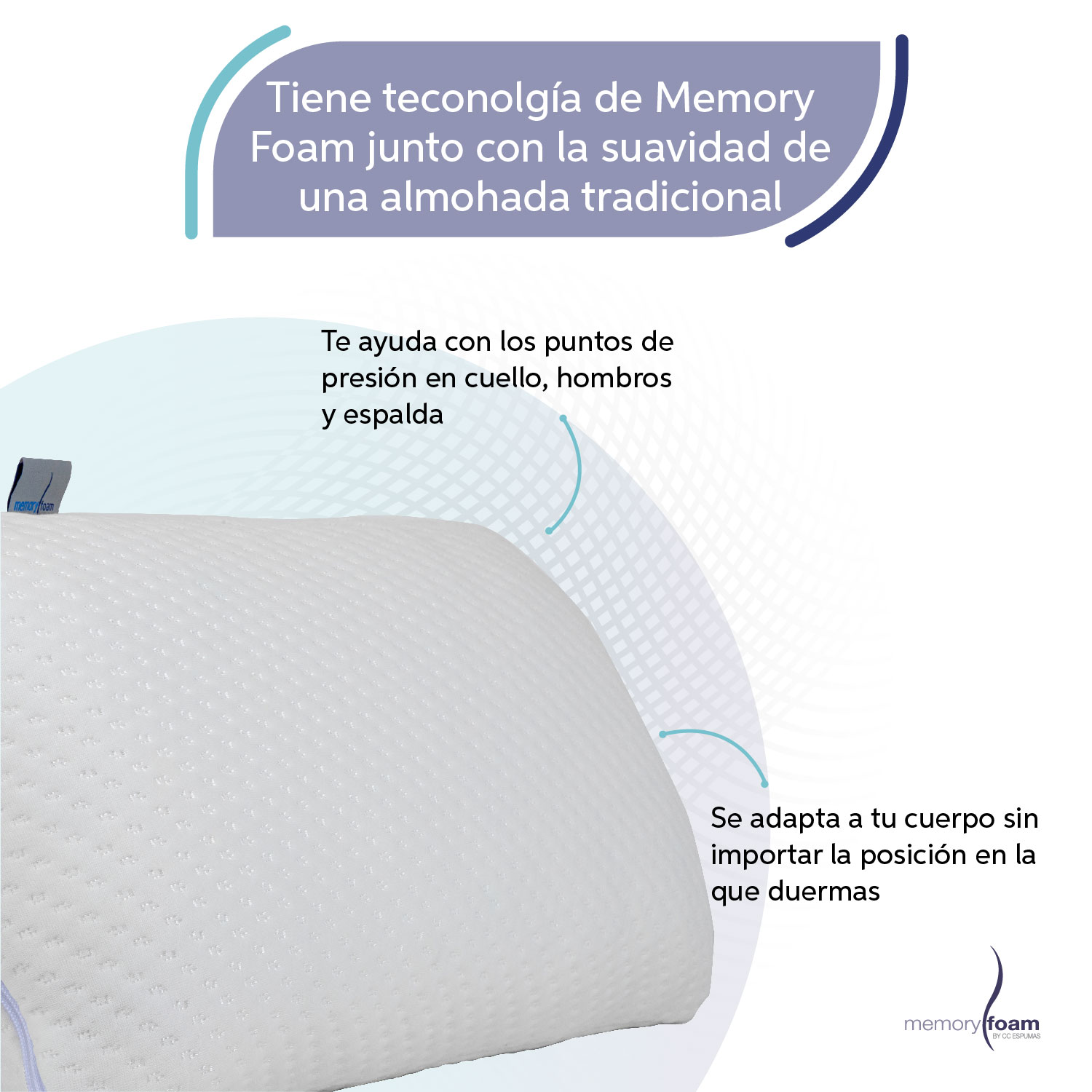 MEMORY FOAM Almohada Comfy de Memory Foam Extra Suave y Cómoda  Individual - Color Blanco 55 x 28 x 14 cm