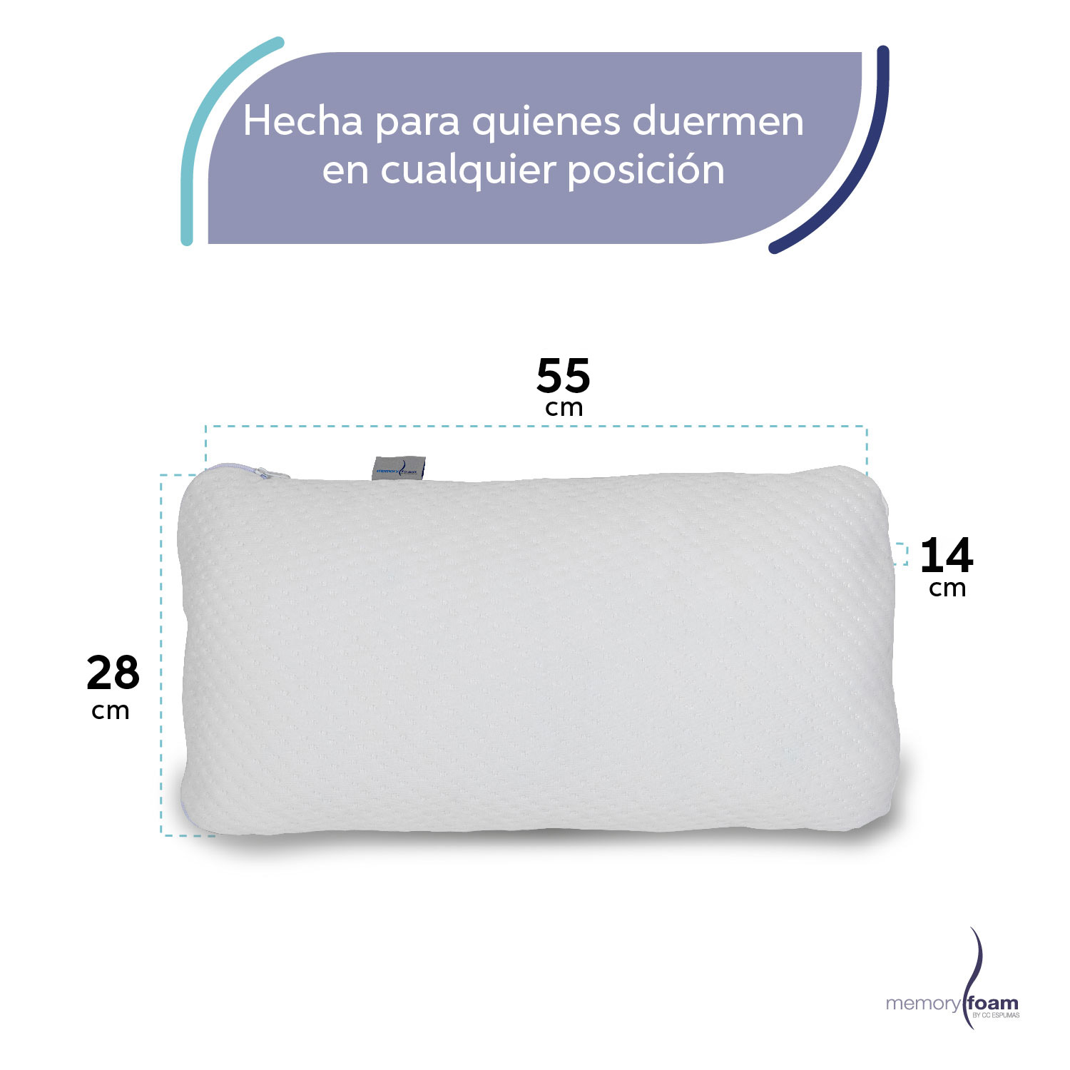 MEMORY FOAM Almohada Comfy de Memory Foam Extra Suave y Cómoda  Individual - Color Blanco 55 x 28 x 14 cm