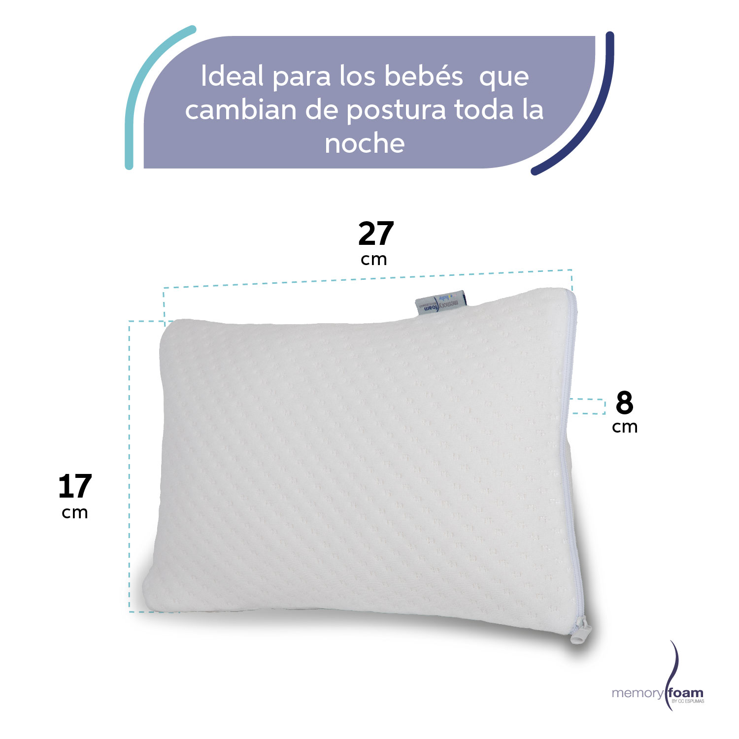 MEMORY FOAM  Almohada Companion de Memory Foam Pequeña y Extra Suave Para Noches Sin Despertares Individual Color Blanco 27 x 17 x 8 cm .