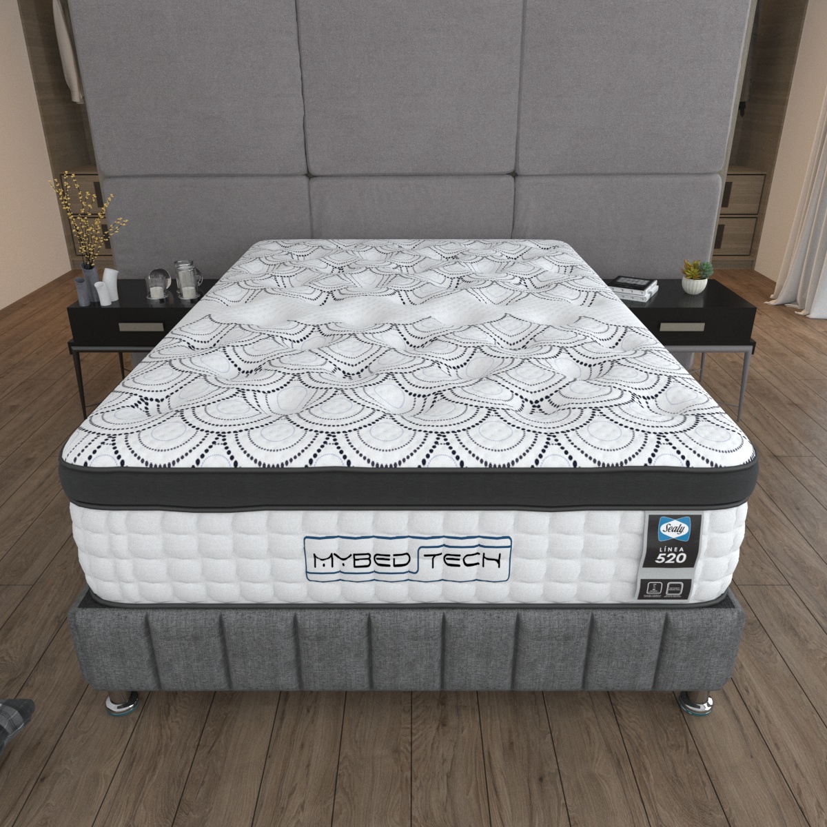 Colchón Con Box Queen Size Sealy Lutzz Con Mega Colchoneta Memory Foam Descanso Premium + 2 Almohadas Gratis