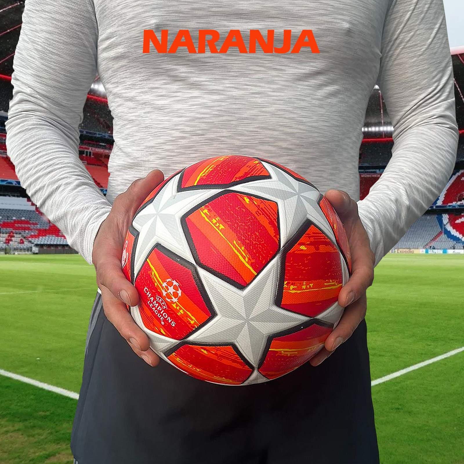 Balón Fútbol Soccer #5 Profesional de Estrellas Híbrido Champions Naranja.