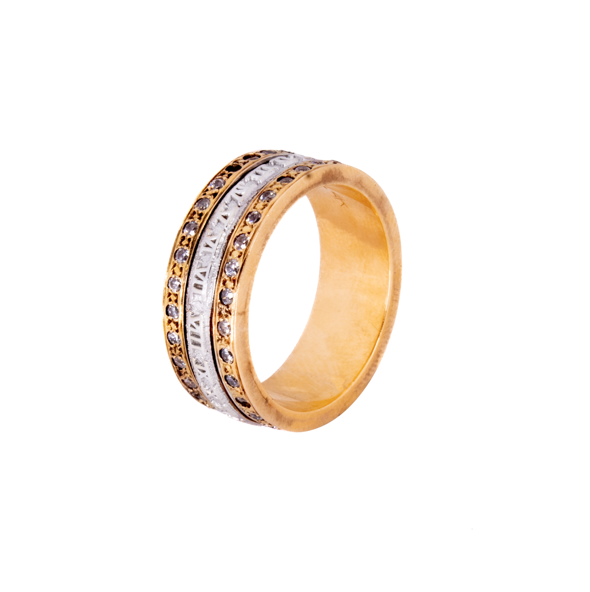 Anillo Giratorio Números Romanos con Circonia 2 Oros 14 Kilates.