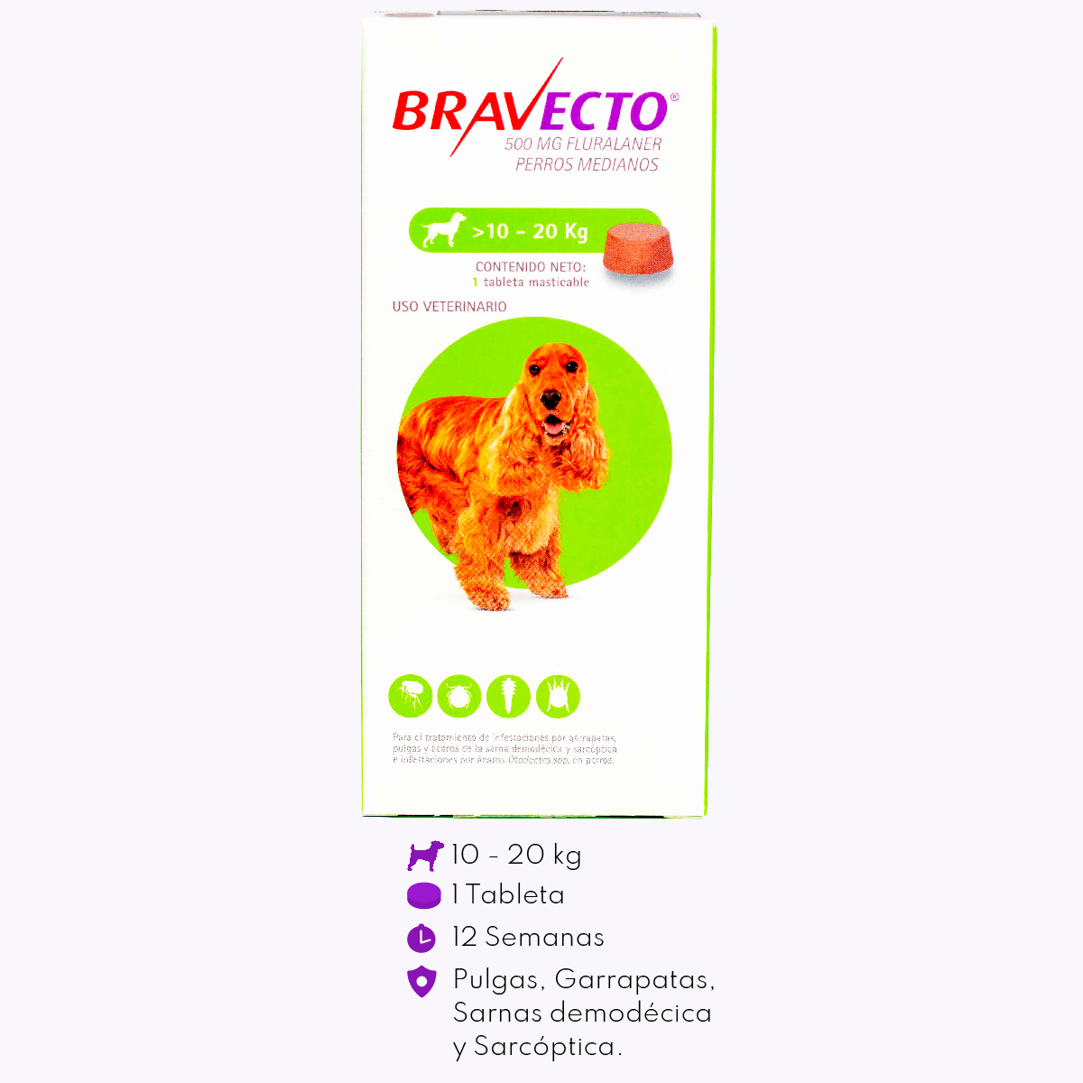 Bravecto Tableta 500 mg para Perros de 10 a 20 Kg