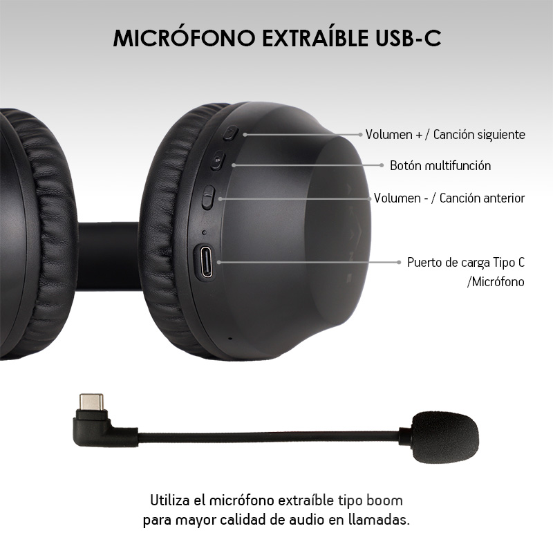 Audífono Bluetooth de Diadema con Micrófono Inalámbrico tipo Call Center  para PC, Laptop, Mac, Windows, Android e IOS (iPhone)