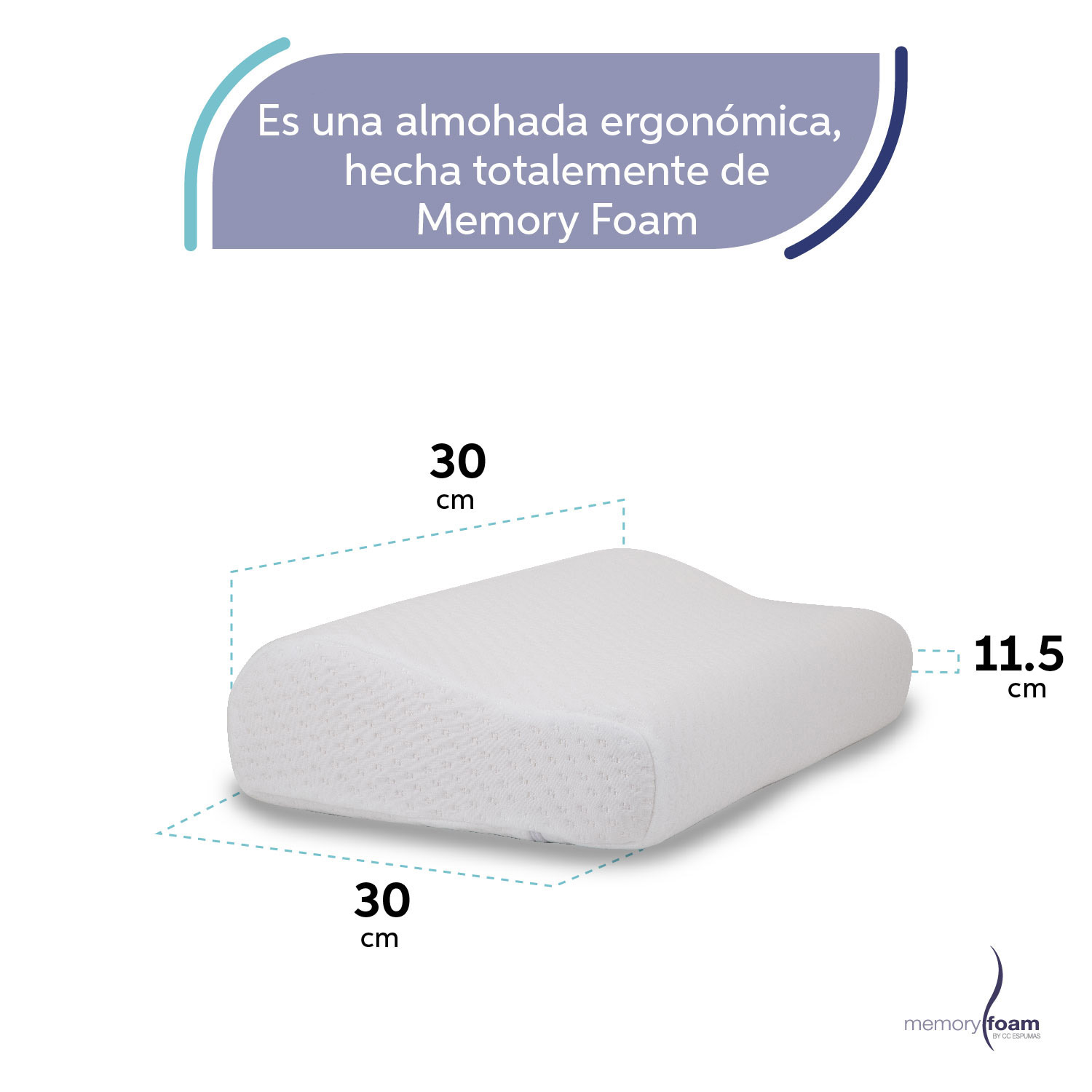 MEMORY FOAM Almohada Curva de Viaje de Memory Foam Almohada para Viajar Individual Color Blanco 30 x 30 x 11.5 cm