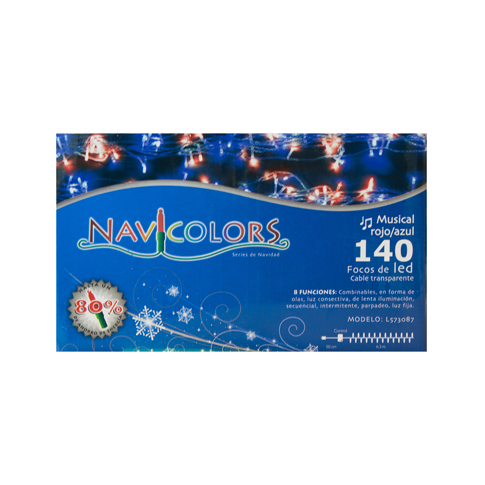 Serie de Luces Navideña 140 Led Musical Luz Azul / Rojo 6.3 Mts