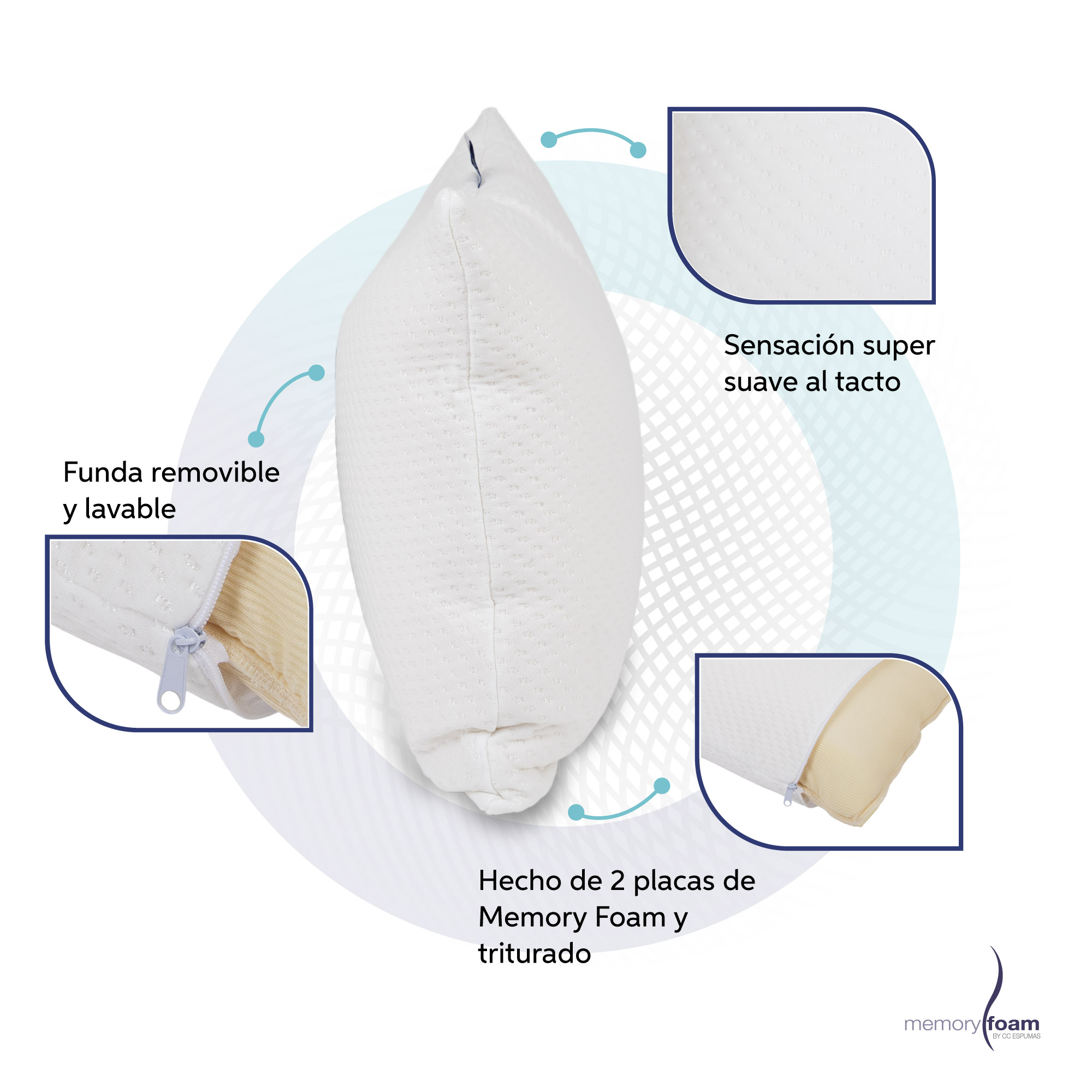 MEMORY FOAM Almohada Makura de Memory Foam Almohada Súper Suave Individual Color Blanco