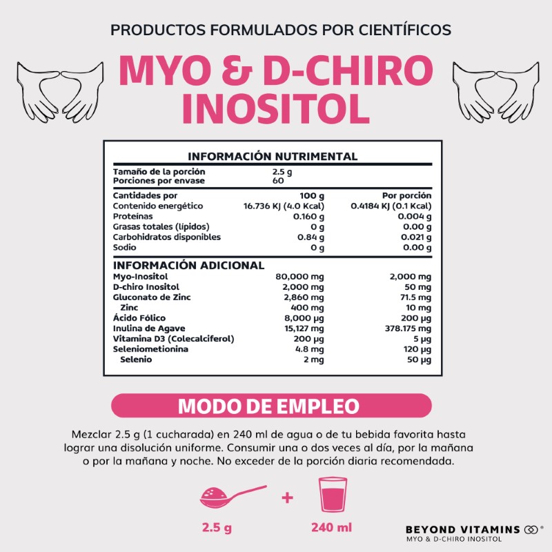 Suplemento Alimenticio Beyond Vitamins Myo y D-Chiro Inositol Vegano 150 gr