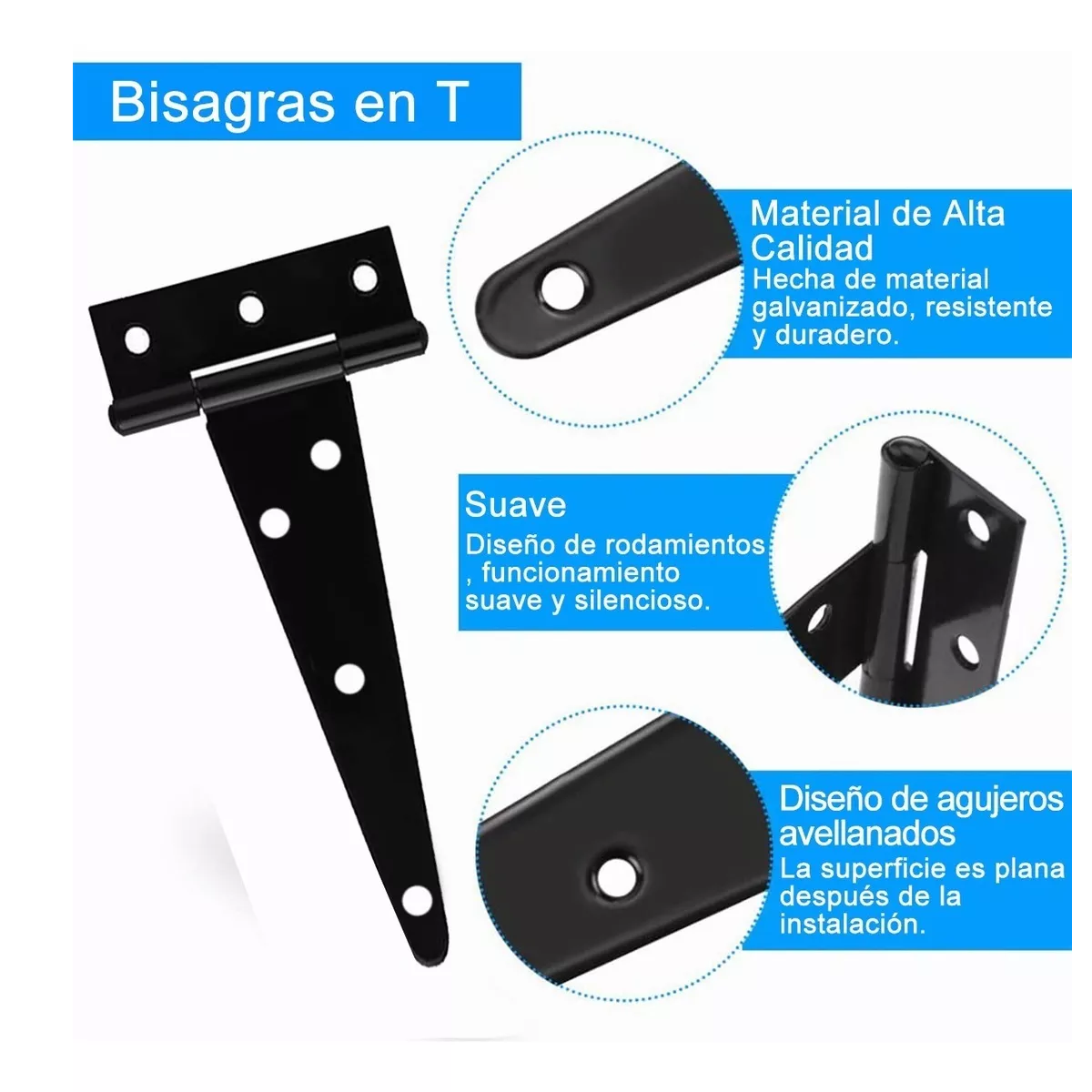 Kit Bisagra Tipo T Caja 6 Pzas Bisagra 176*70 Mm Con Tornillos