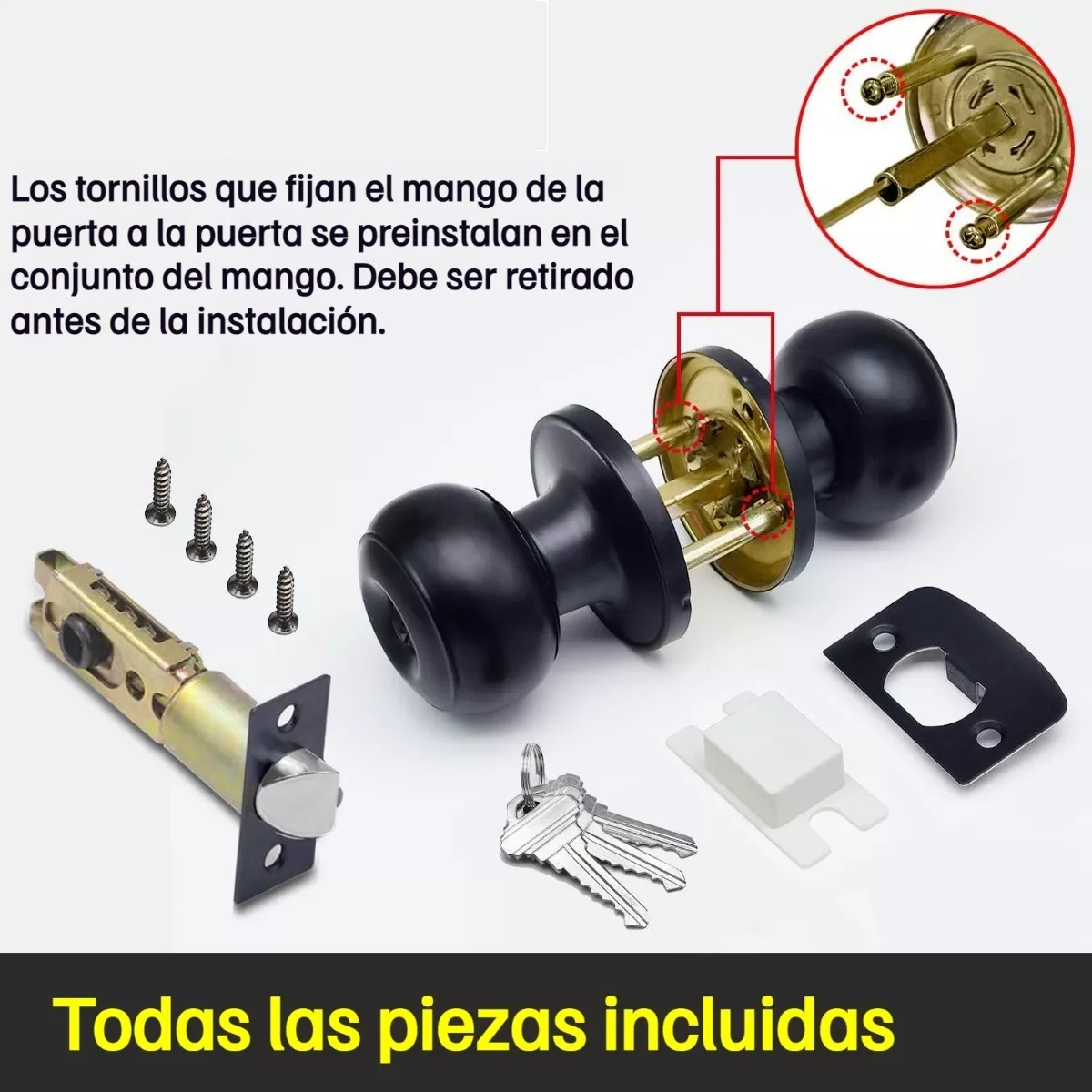 Cerradura De Acero Inoxidable Negro Para Puerta De Recámara