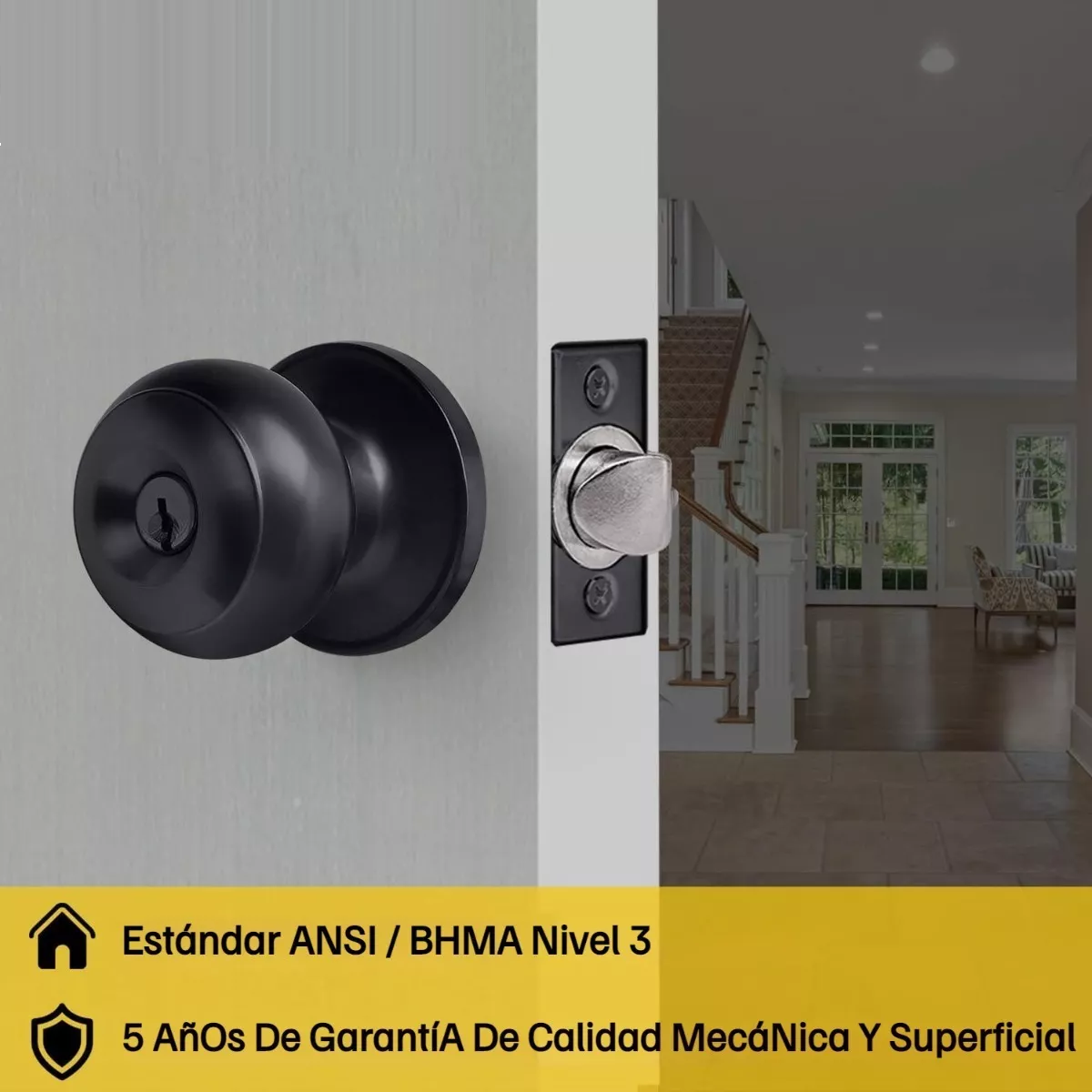 Cerradura De Acero Inoxidable Negro Para Puerta De Recámara