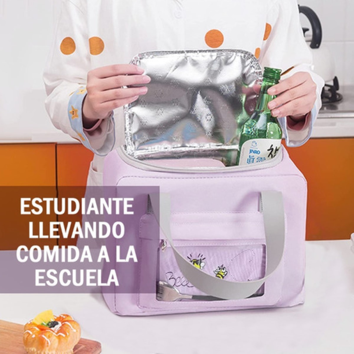 Lonchera Termica Portátil Bolsa Del Almuerzo Frío Y Calor Morado