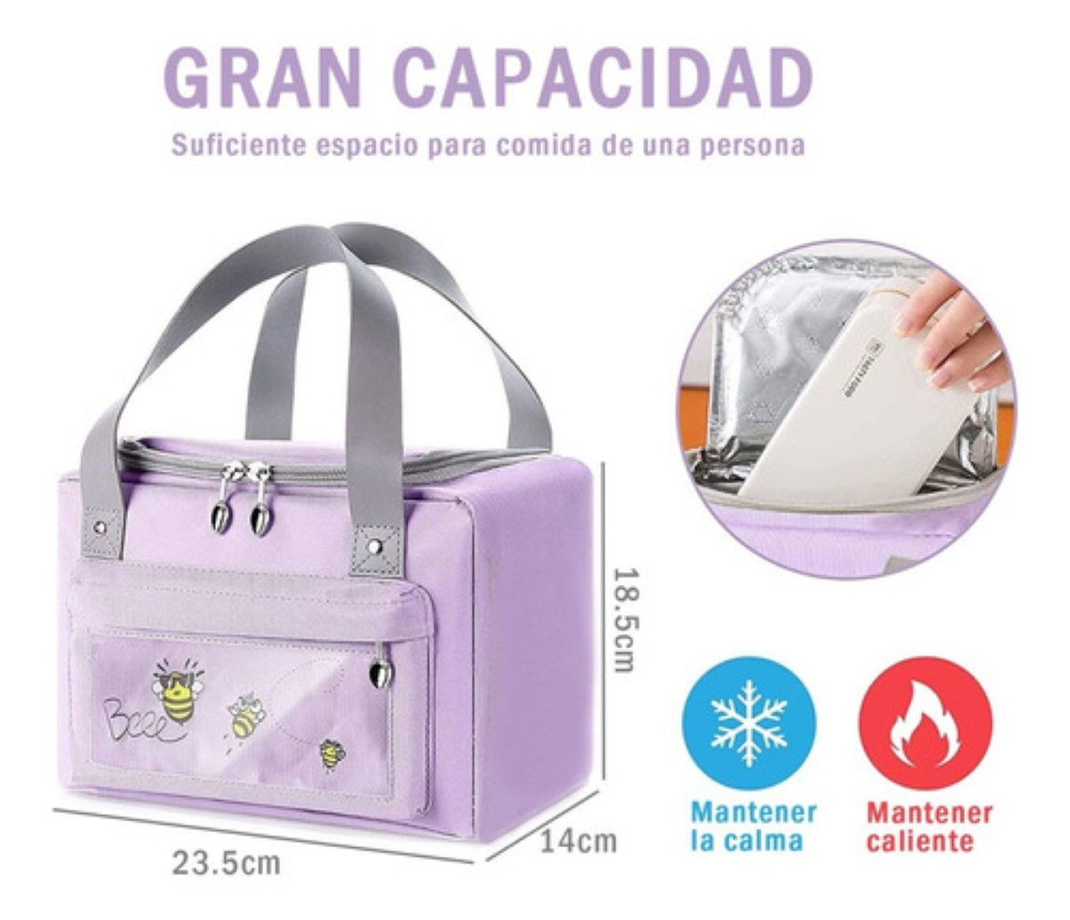 Lonchera Termica Portátil Bolsa Del Almuerzo Frío Y Calor Morado