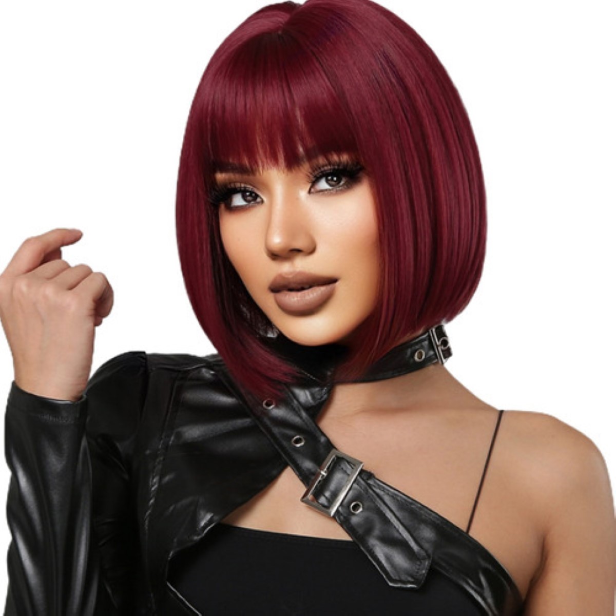 Peluca Rojo Para Mujer Pelo Corto Recto Flequillo Natural