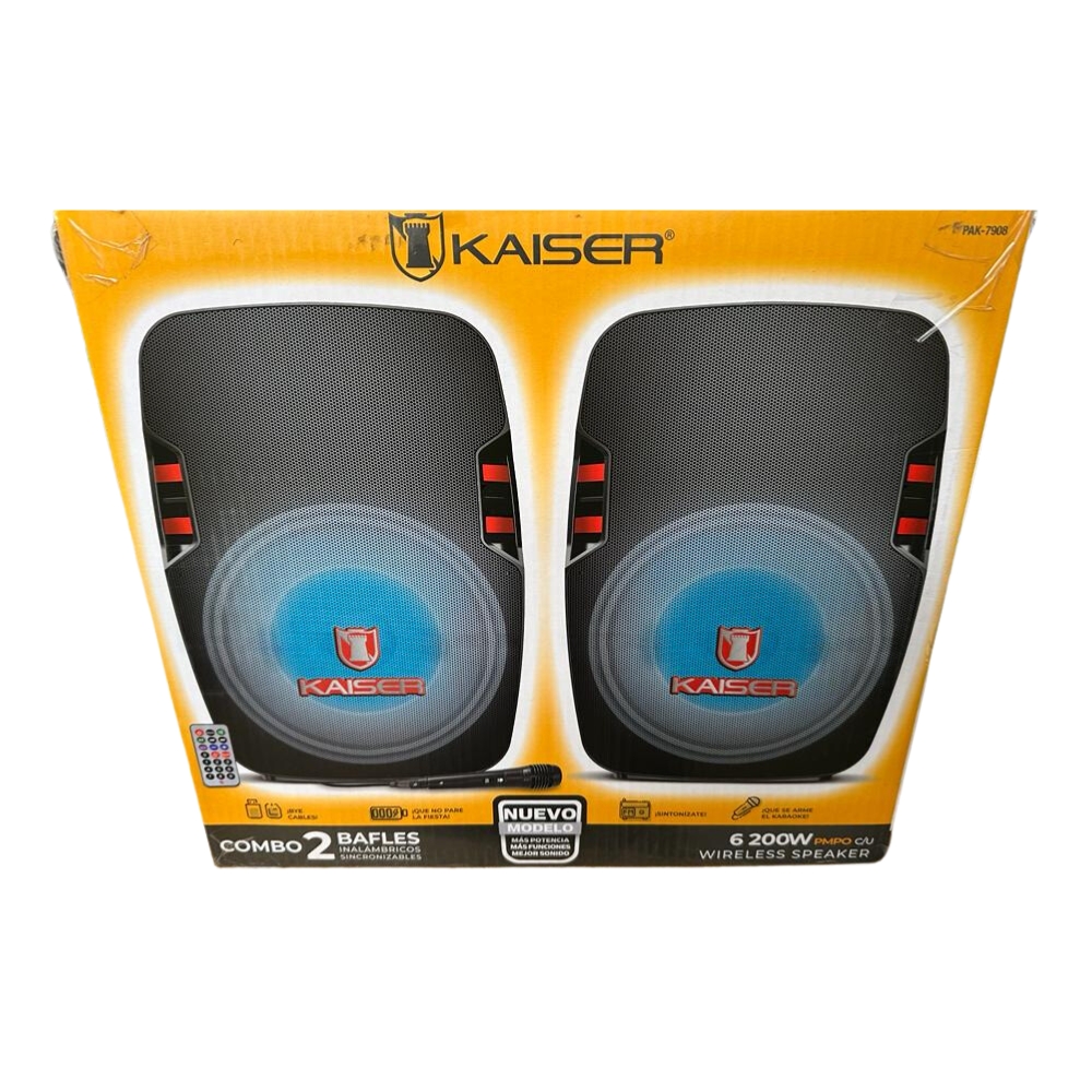 Kit De 2 Bafles Inalámbricos Sincronizables Kaiser PAK-7908 - Negro