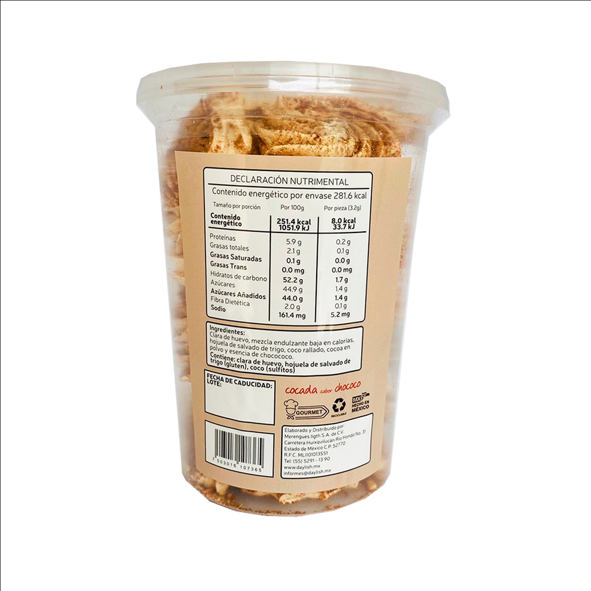 Daylish Merengue bajo en calorias sabor Cocoda chocolate, Producto Kosher KMD