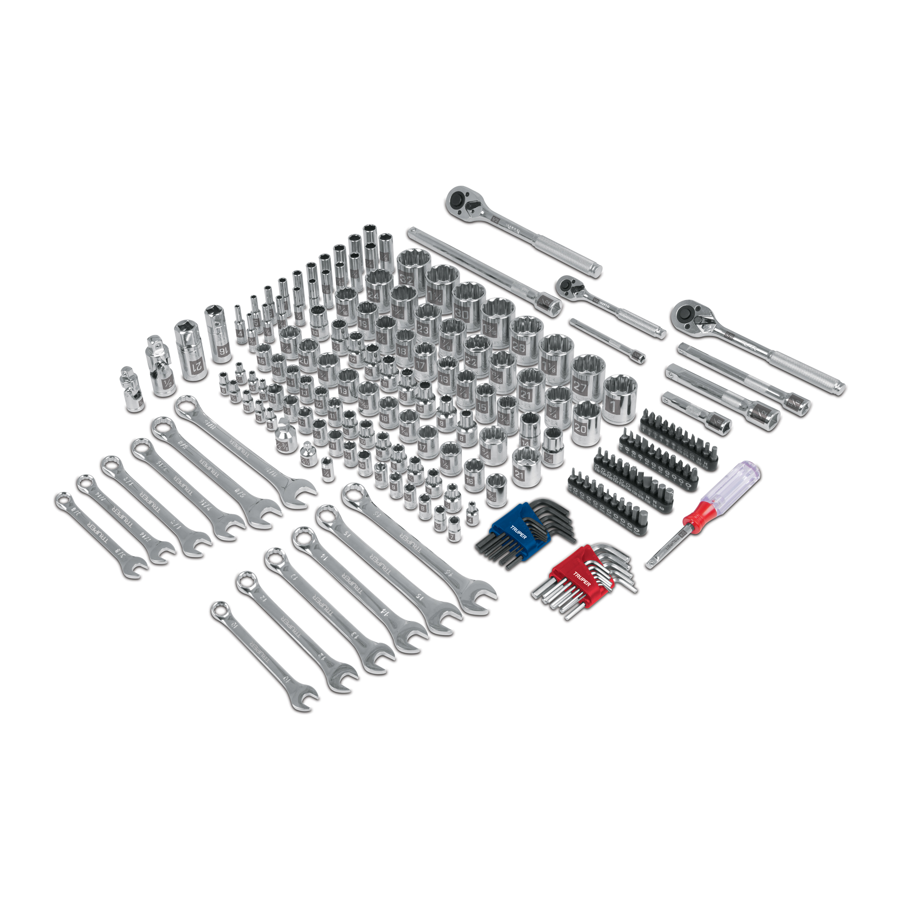 JUEGO 199 HERRAMIENTAS 1/4", 3/8" Y 1/2" STD Y MM P/MECÁNICO TRUPER