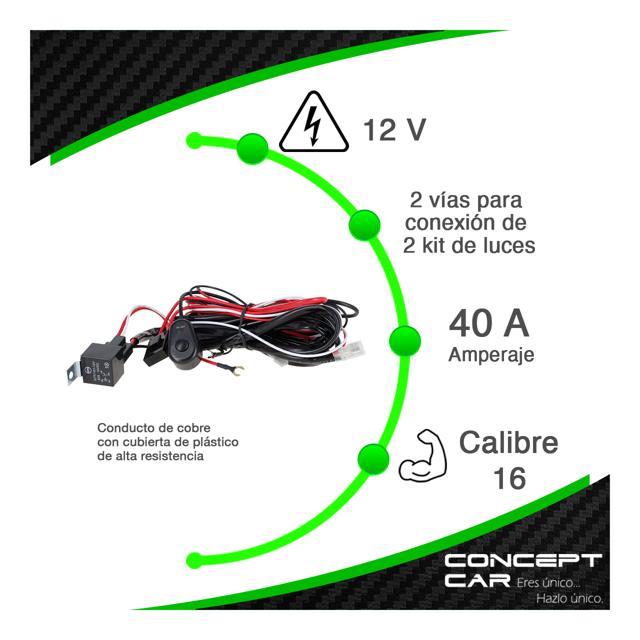Kit Arnes Instalacion Con Switch Y Relay 2 Via Calibre 16