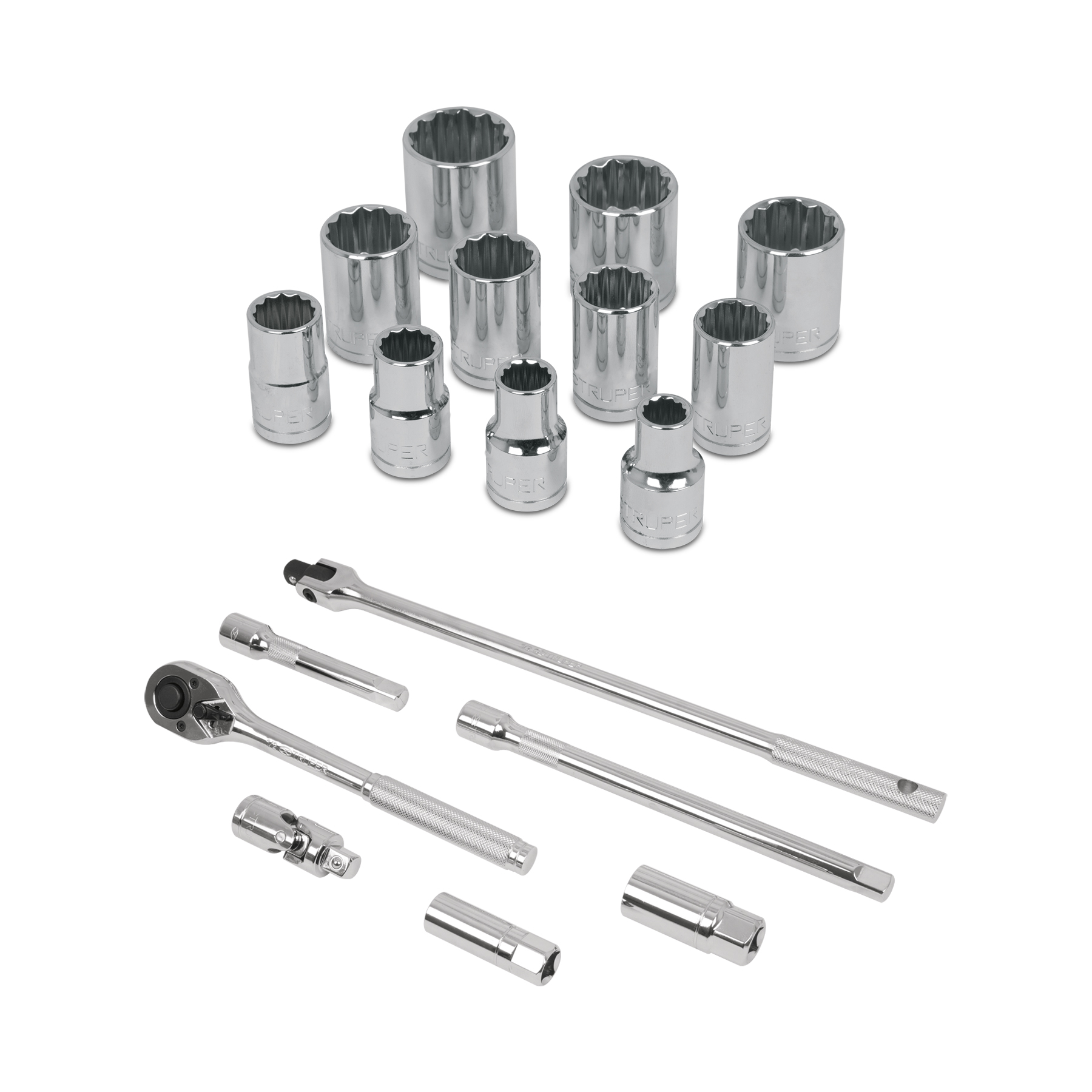 JUEGO DE 18 HERRAMIENTAS CUADRO 1/2" MM PARA MECÁNICO TRUPER