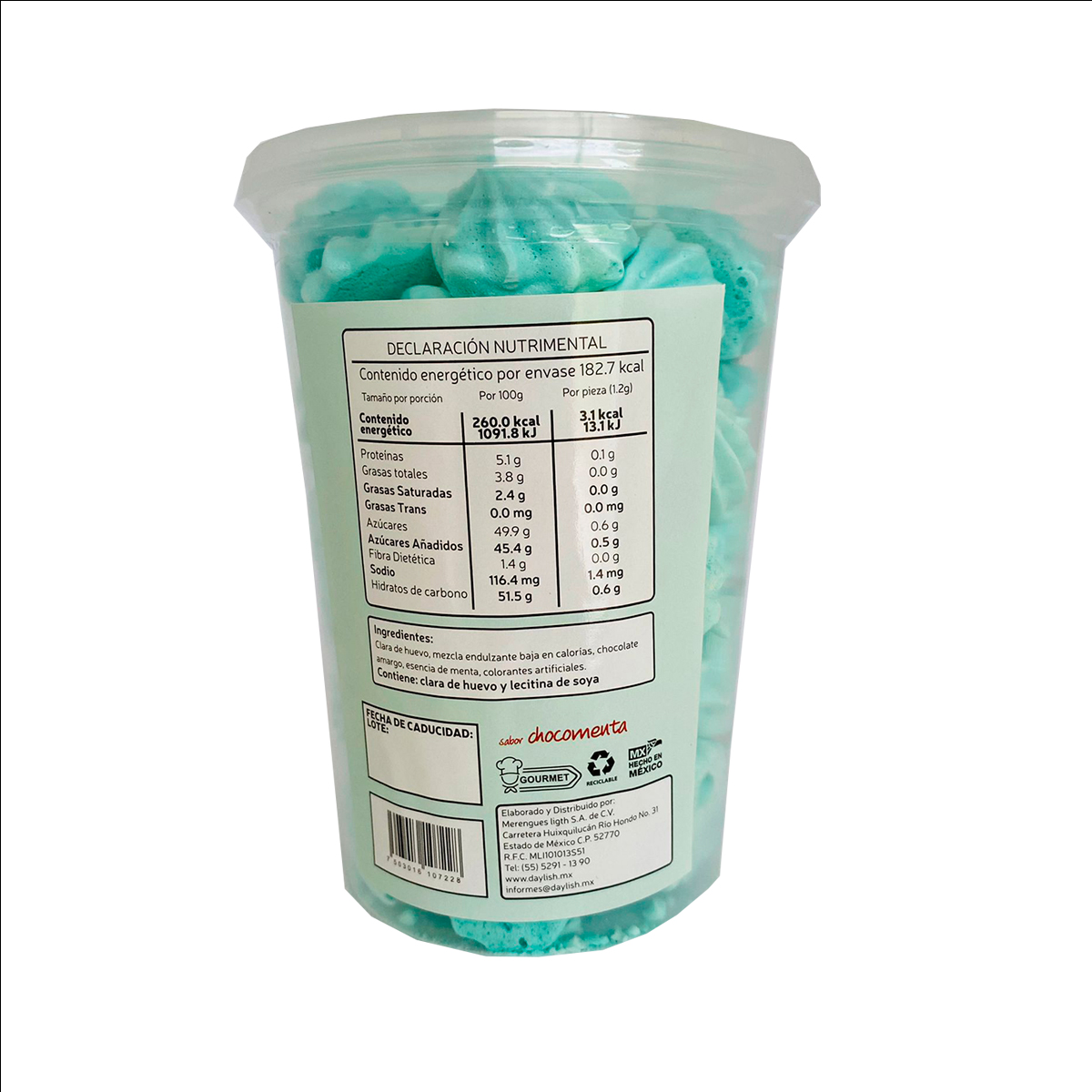 Daylish Merengue bajo en calorias sabor Chocomenta Producto Kosher KMD Tripack